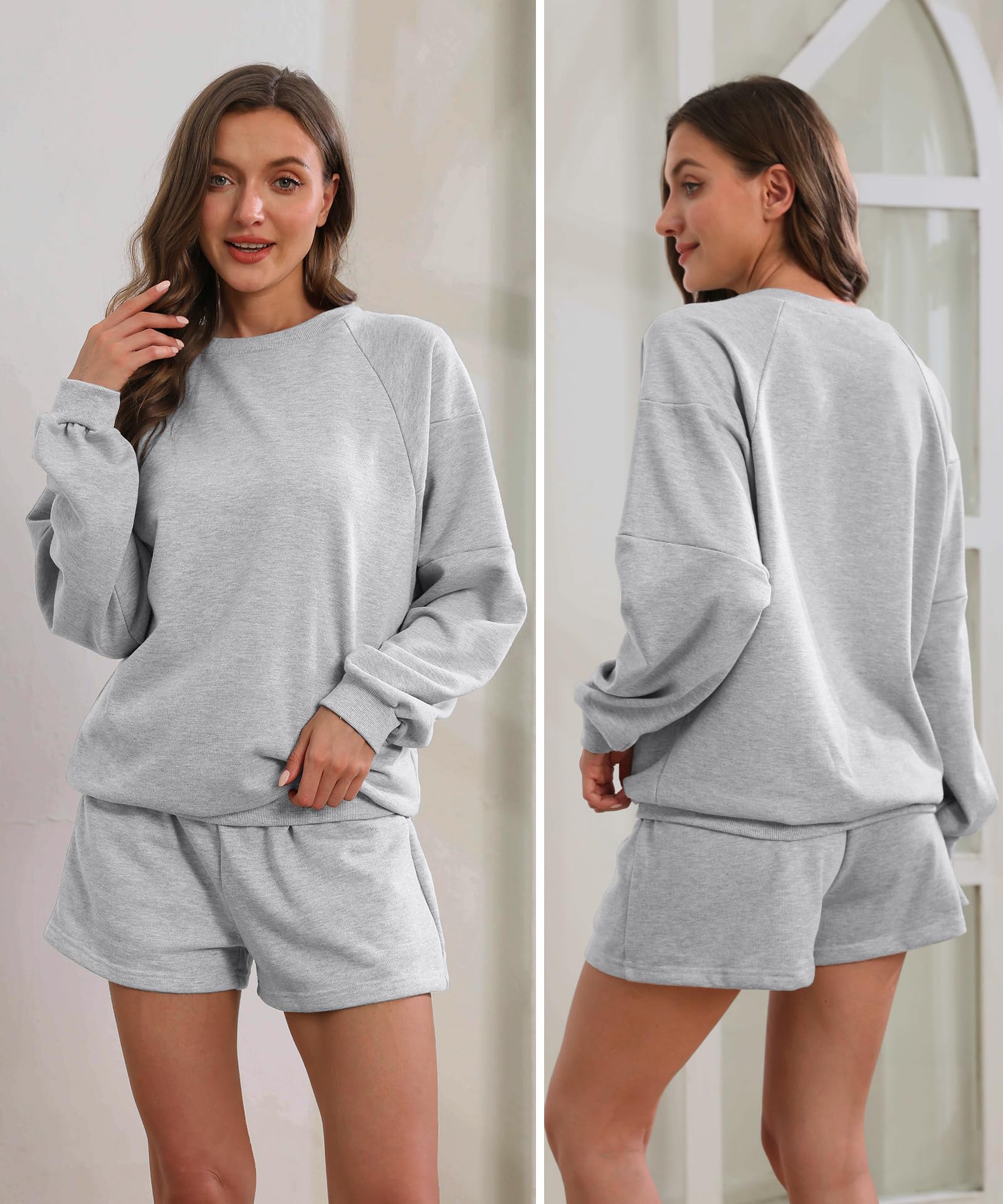 2024 Fashion Women's 2 Piece Lounge Set - Oversized Sweatshirt & Shorts Matching Outfit with Pockets | Cozy Loungewear, Casual Streetwear, Home Relaxation