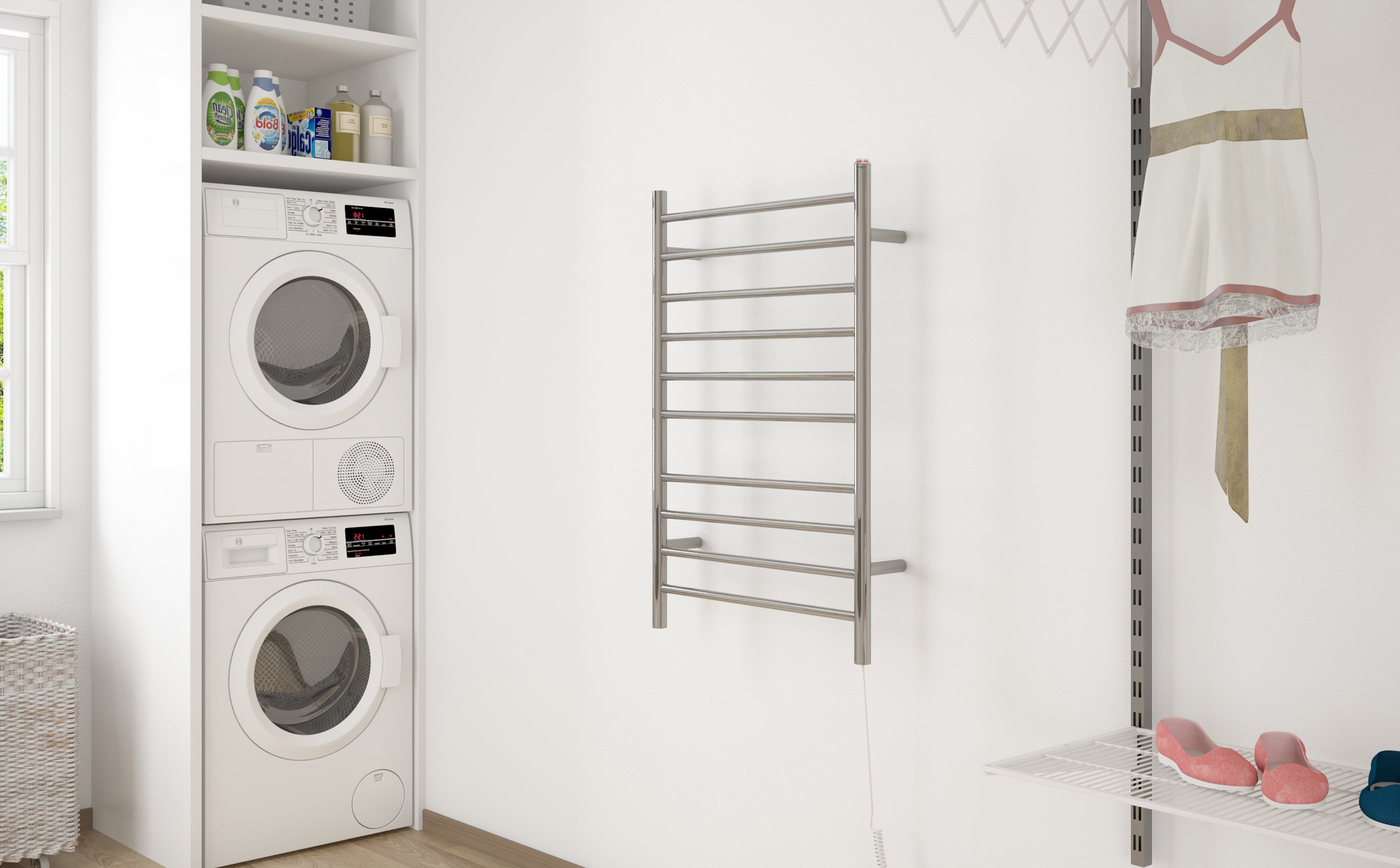 Novara Dual 10 Bar Wall Mounted Stainless Steel Towel Warmer - Bathroom Luxury Heated Towel Rack for Spa, Hotel & Home Use