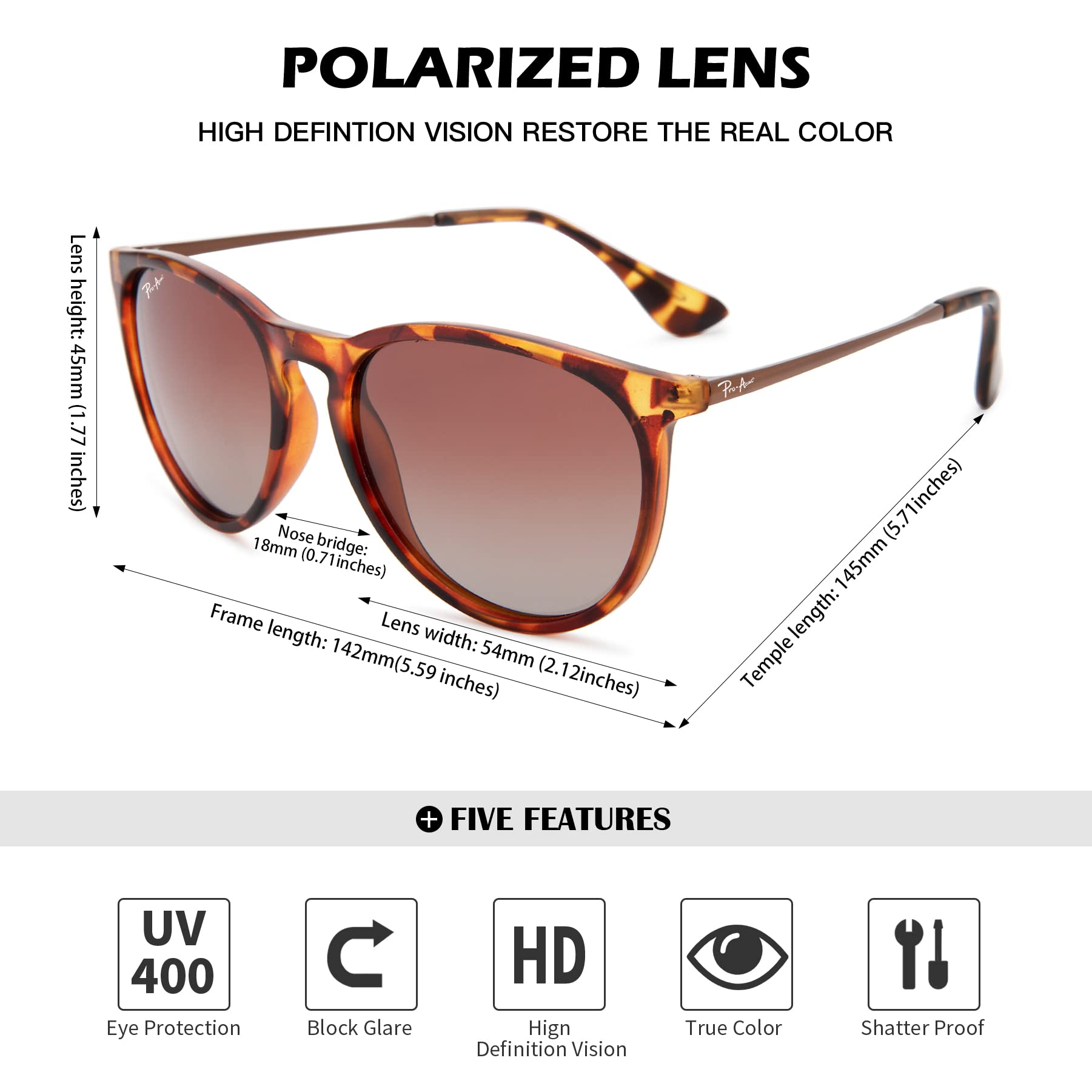 Pro Acme Polarized Sunglasses for Women & Men - Classic Round UV400 Protection, Lightweight TR90 Unbreakable Frame - Perfect for Driving, Fishing & Outdoor Activities