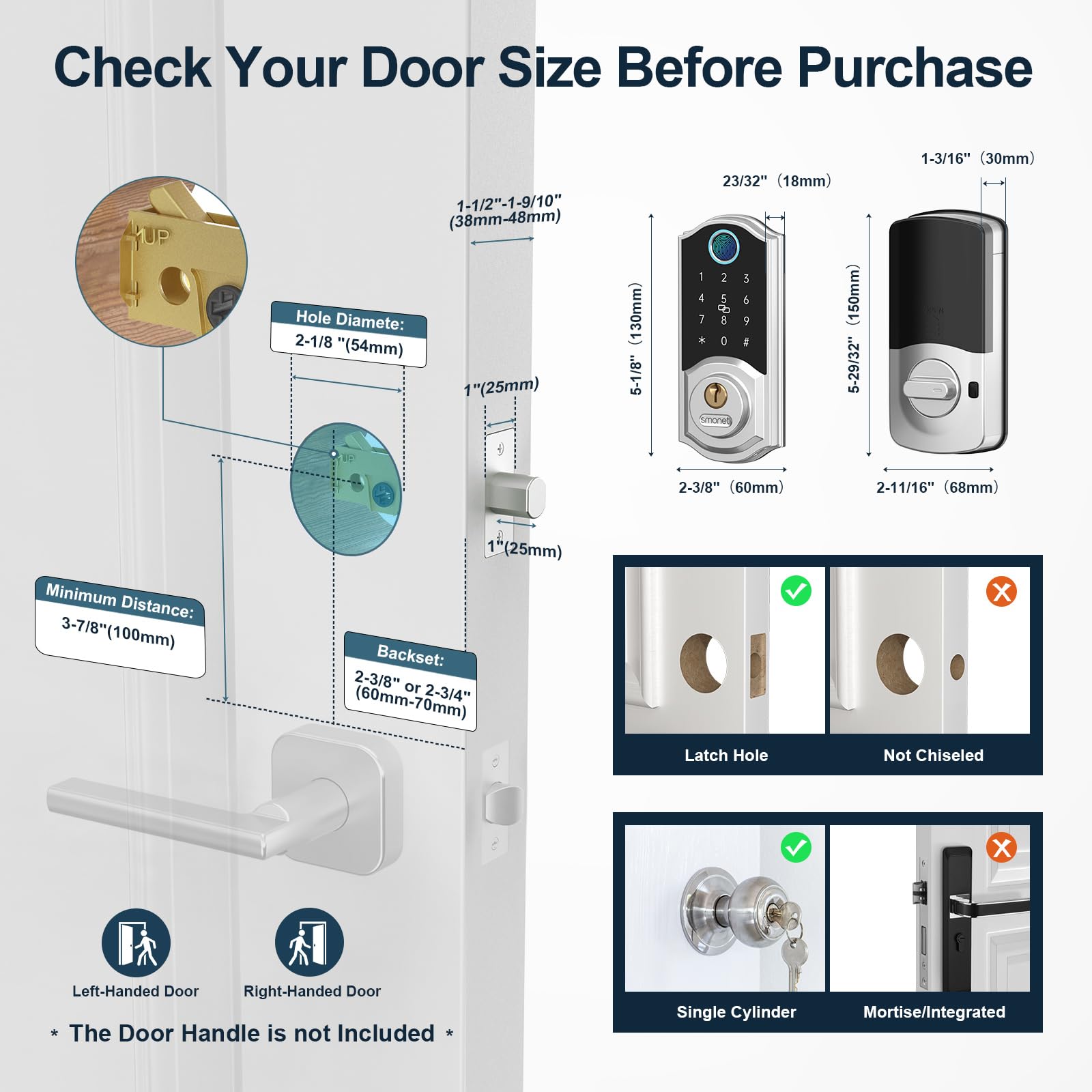 SMONET 8-in-1 Smart Deadbolt Keyless Entry Fingerprint Door Lock - Bluetooth Digital Front Door Lock with App Control & Passcode for Home Security | Perfect for Smart Homes, Apartments & Vacation Rentals