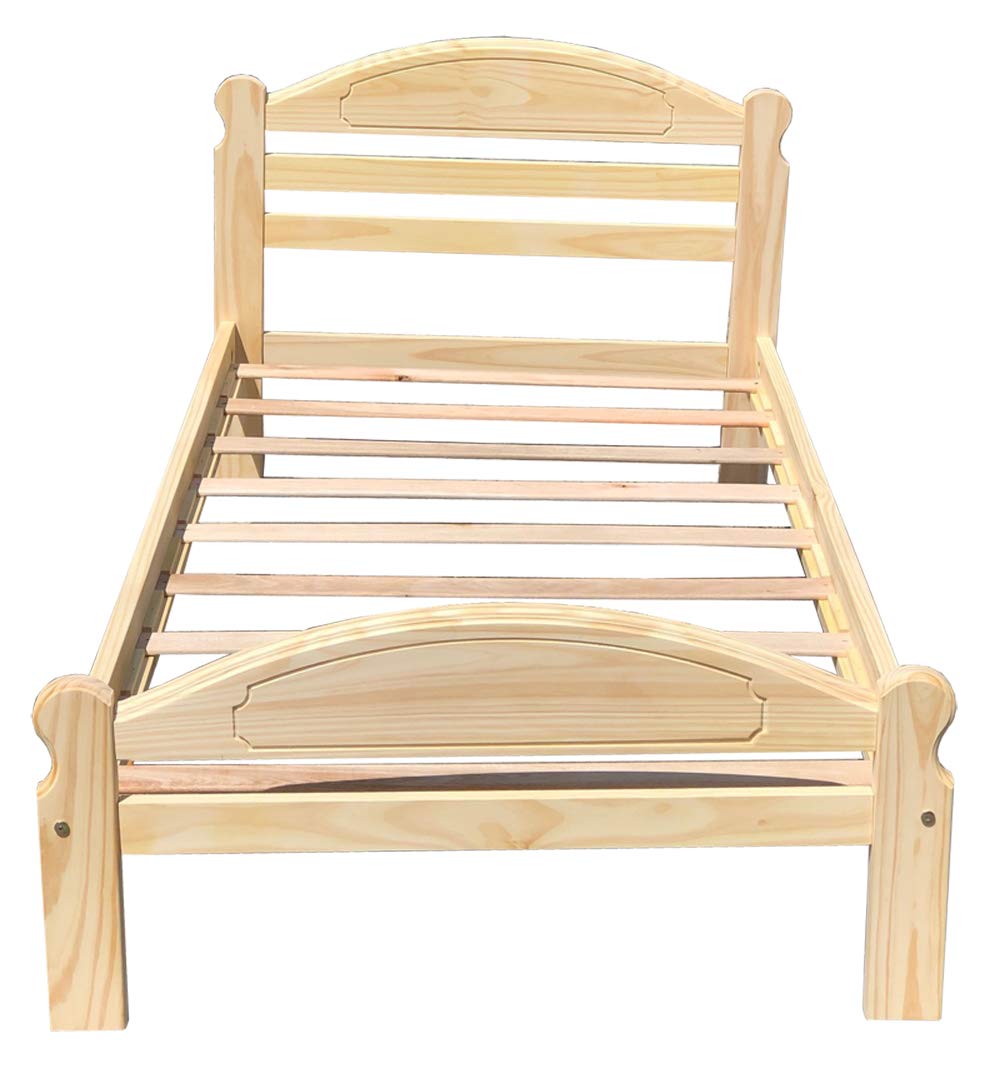 Unfinished Solid Pine Wood Twin-XL Bed Frame with Hardwood Slats - Easy Assembly Kids Bedroom Furniture for Boys & Girls - Durable Wooden Bed for Teens, Guest Rooms & Dormitories