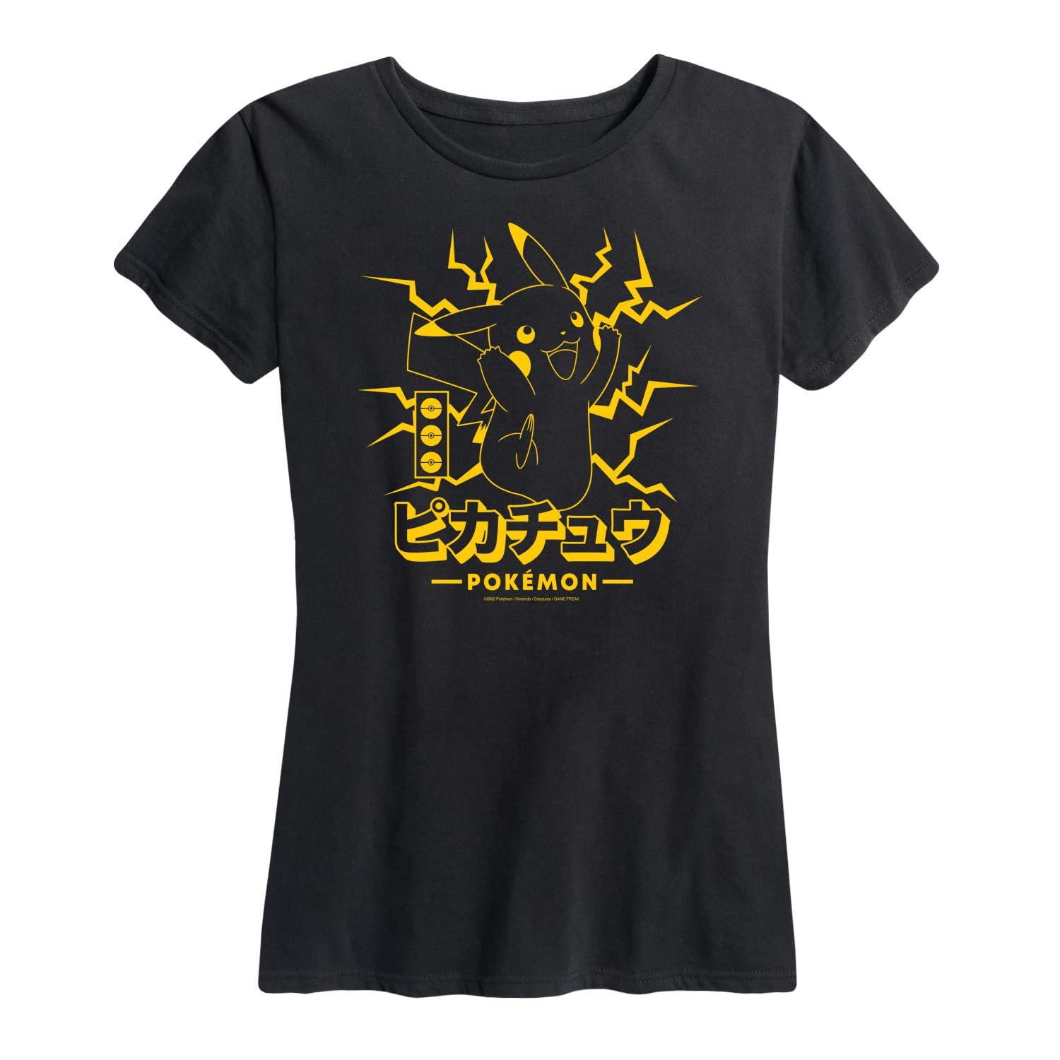 HYBRID APPAREL Women's Pokémon Pikachu Lightning Graphic T-Shirt - Short Sleeve Casual Tee for Anime Fans, Gaming Enthusiasts & Cosplay Outfits