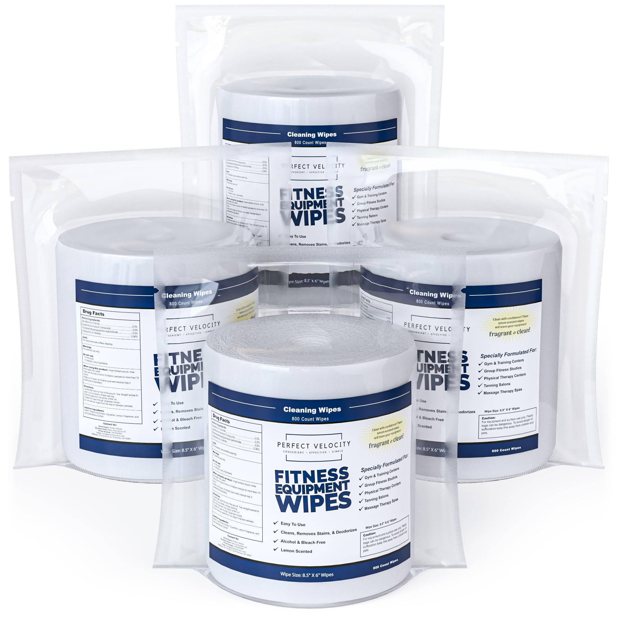 Fitness Gym Equipment Cleaning Wipes - 4 Rolls of 800 Pre-Moistened Antibacterial Wipes Refill for Gym Equipment, Exercise Machines & Fitness Gear - Perfect for Home Gyms, Commercial Gyms & Workout Studios