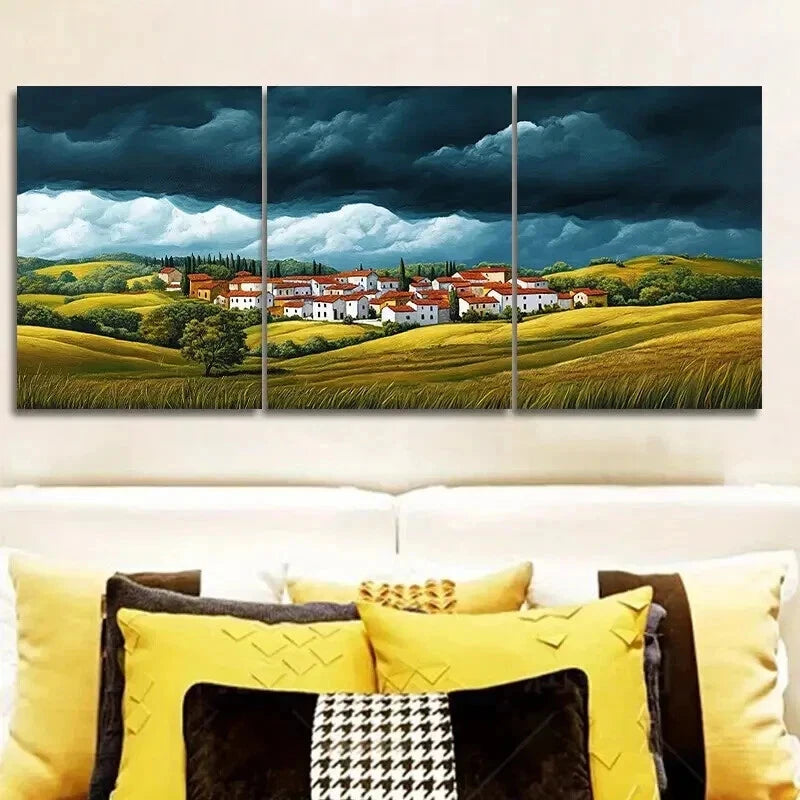 3-Piece Red Roof Village Painting Wall Art Set - Framed Canvas 50x70cm | High Quality Print | 100% Australian Made | Ready to Hang | Perfect for Living Room, Bedroom & Office Decor
