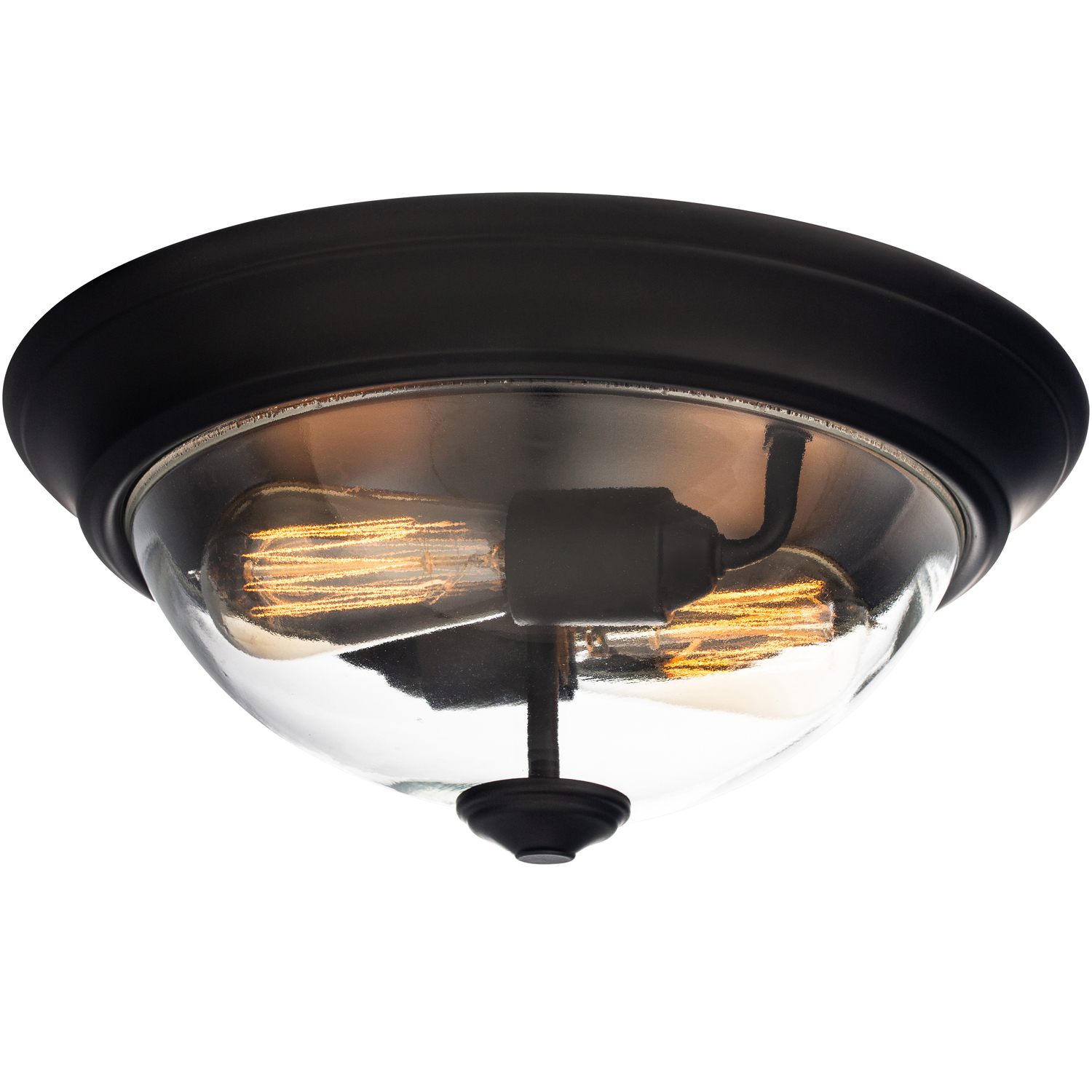 13 Inch Designer Series Flush Mount Bowl Light - Clear Glass & Bronze Finish for Modern Bedroom, Kitchen or Bathroom Lighting