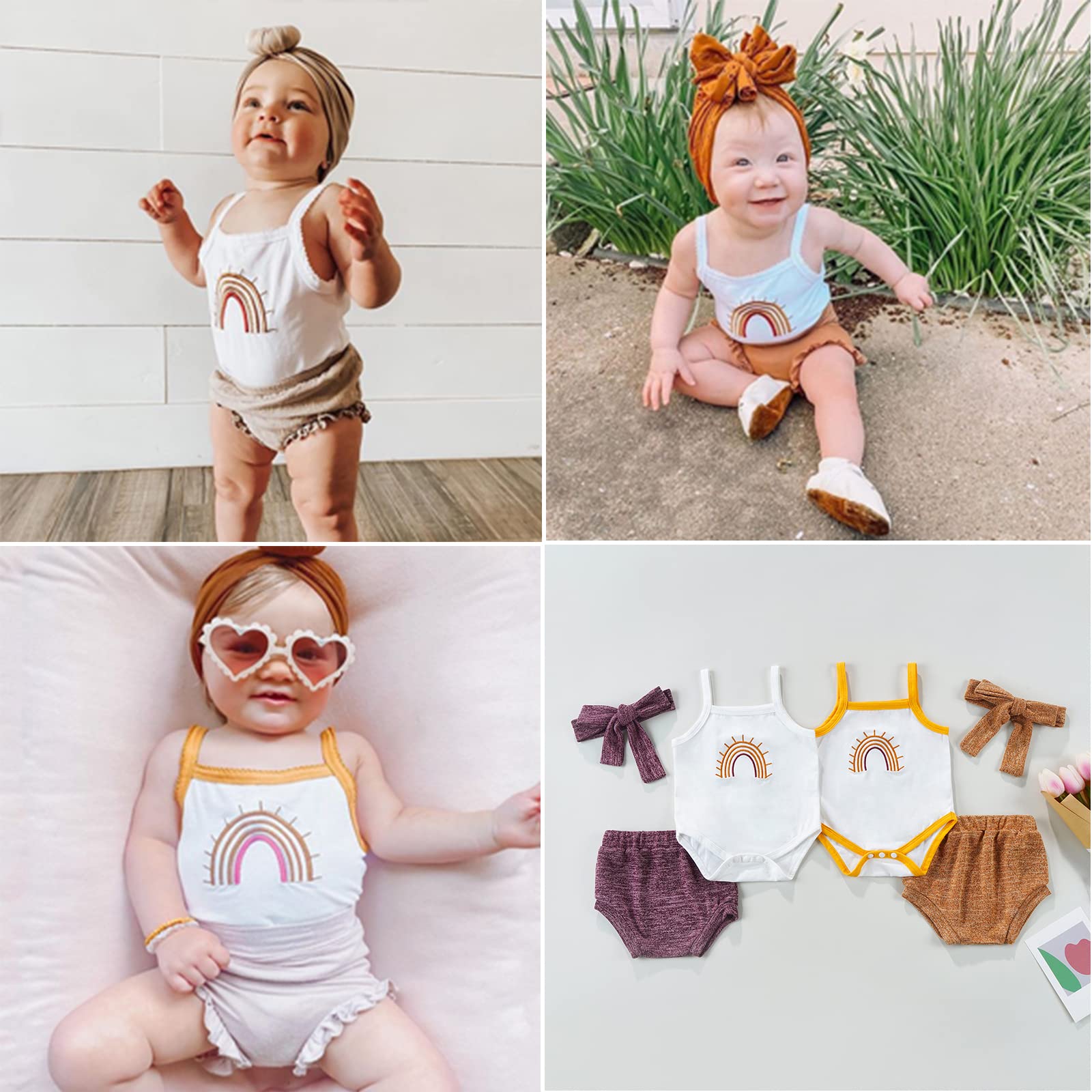 Newborn Baby Girl Clothes Set - Cute Infant Romper with Headband & Tank Top Shorts Outfit | Summer Rainbow Cotton Outfits for Newborns | Perfect for Photoshoots, Birthday Parties & Daily Wear