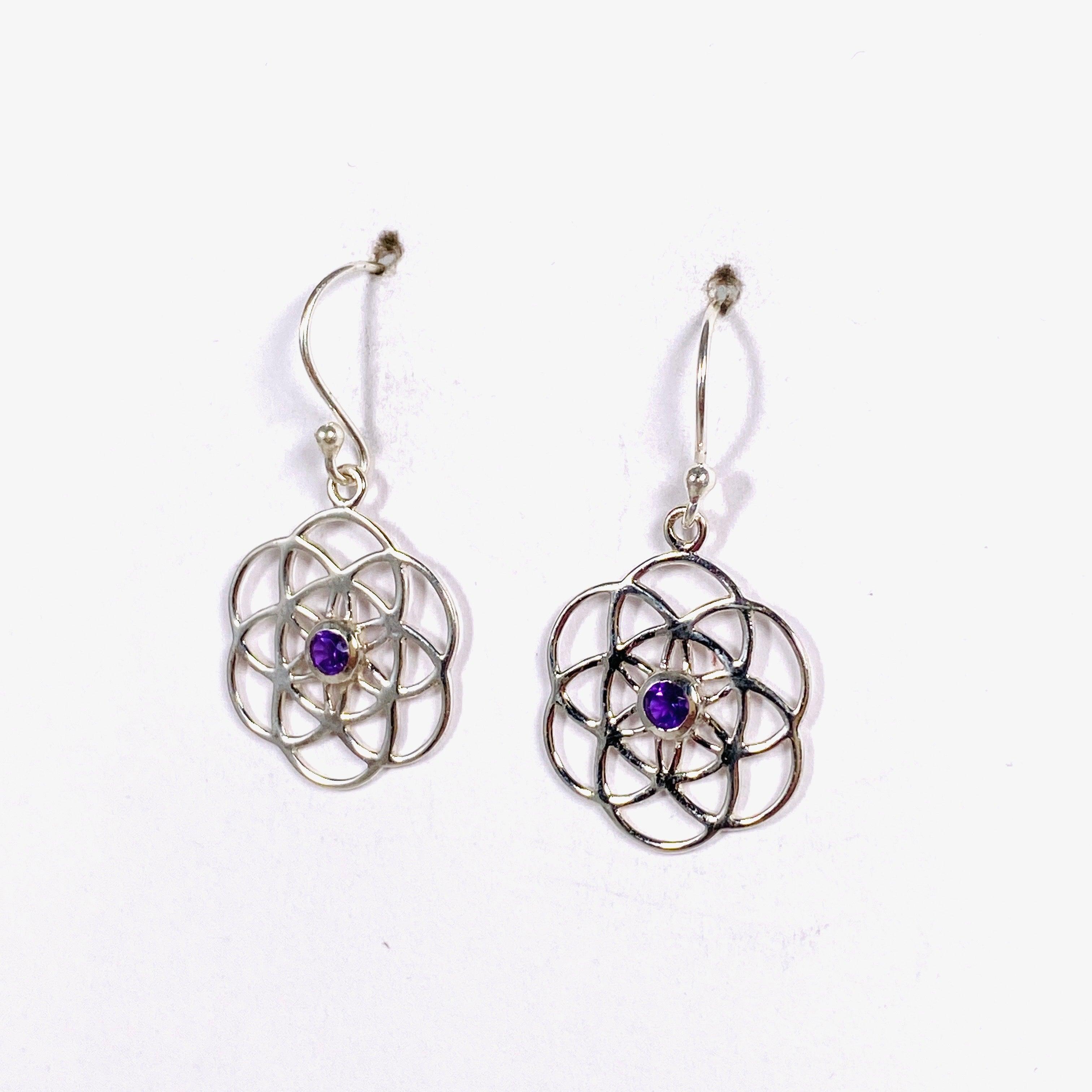 Seed of Life Earrings with Amethyst Gemstone - Spiritual Healing Jewelry for Women - Perfect for Meditation, Yoga & Energy Balancing