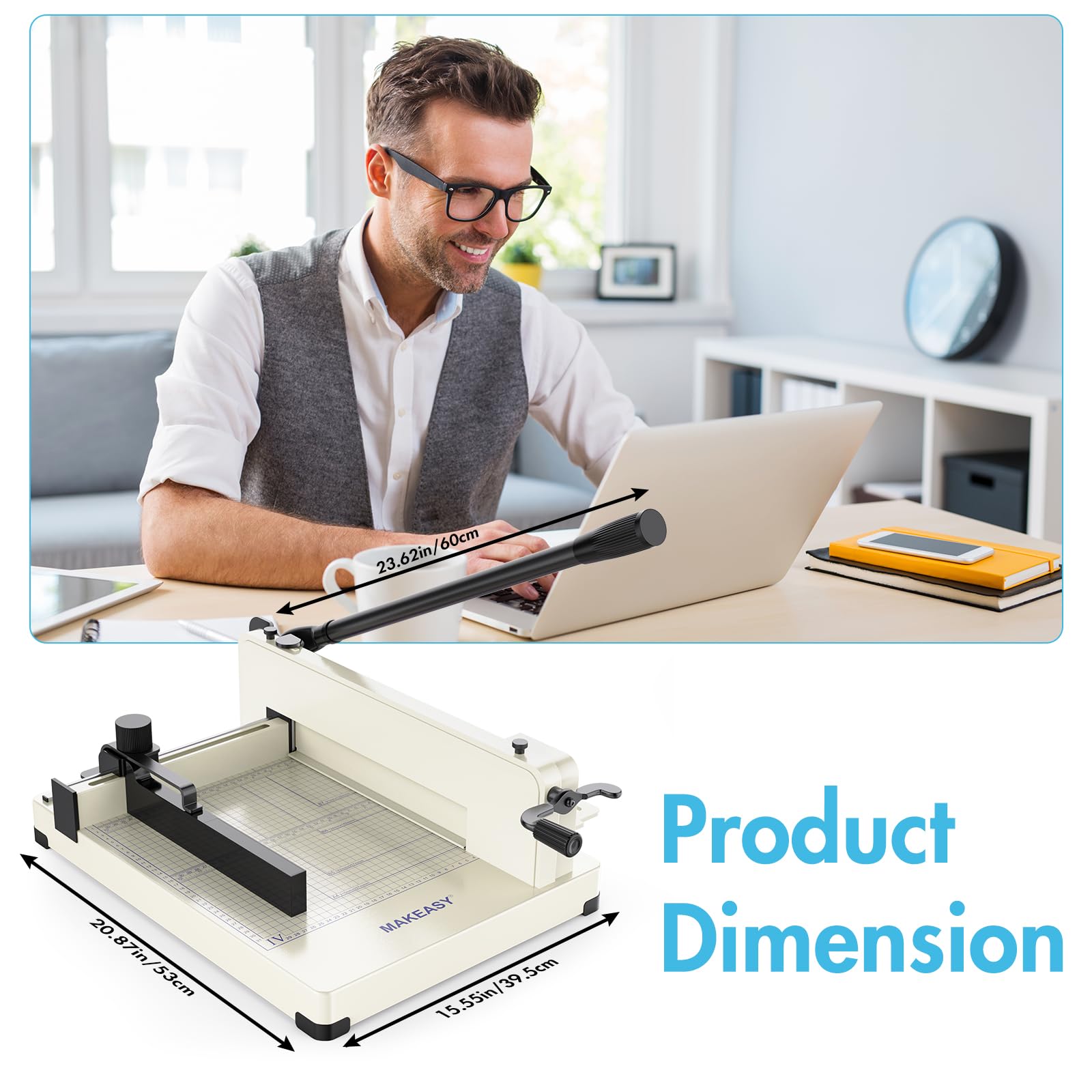 12 Inch Heavy Duty Guillotine Paper Cutter - 400 Sheet Capacity for A4 Paper, Solid Steel Construction (Beige) | Perfect for Office, School, Crafting & Document Cutting