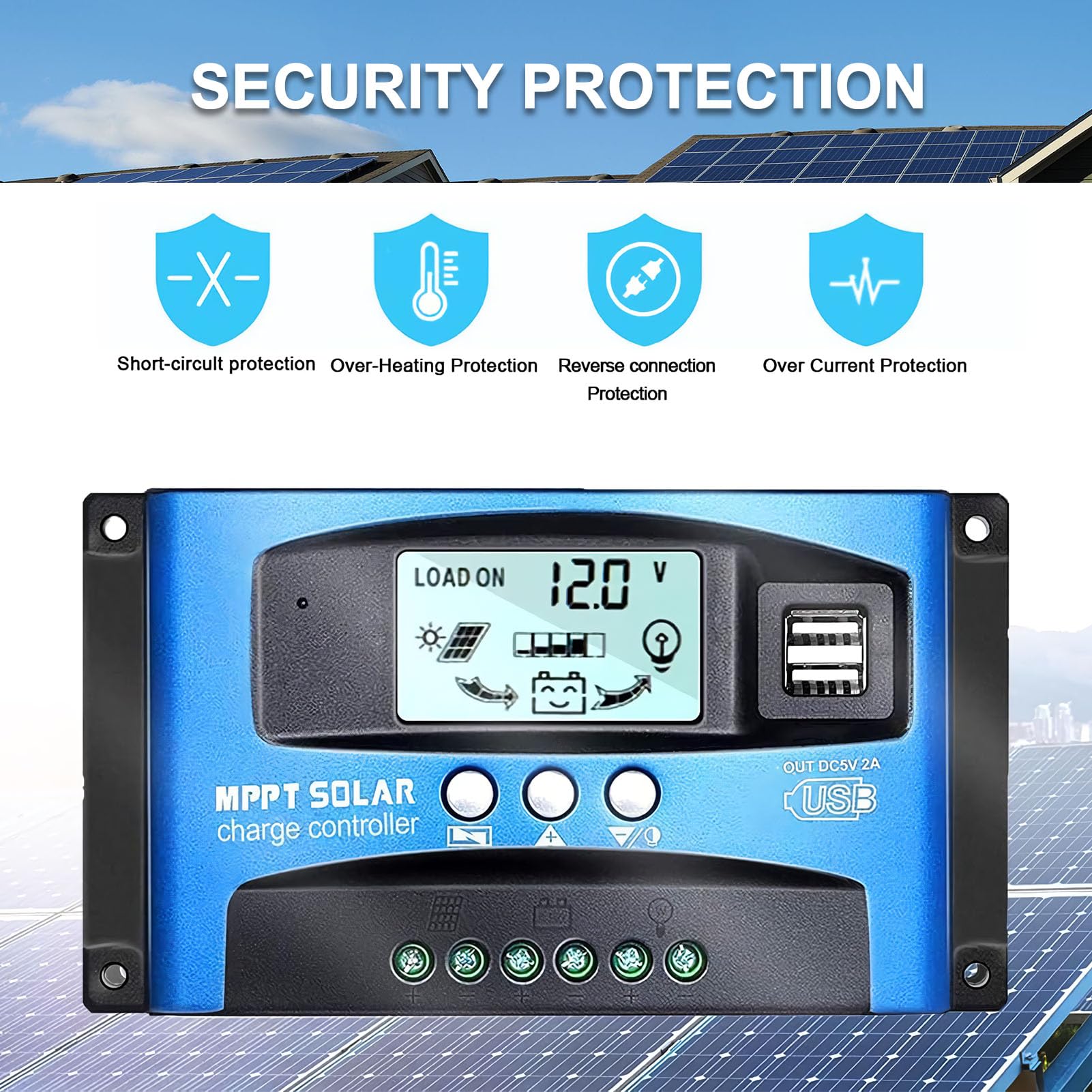 100A MPPT Solar Charge Controller for 12V/24V Batteries - Dual USB Ports, LCD Display, Intelligent Regulator for Solar Panels | Perfect for RV, Marine, Off-Grid & Home Solar Systems