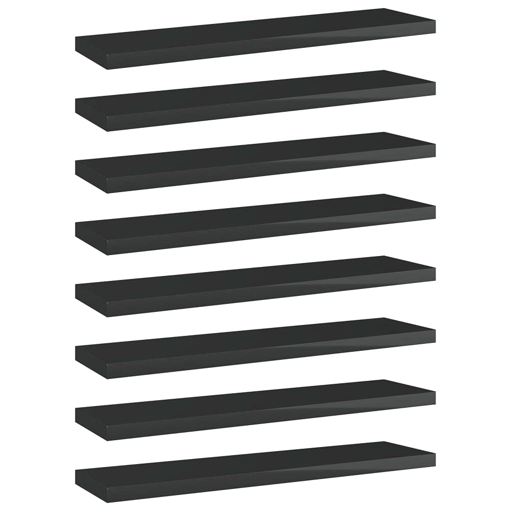8-Piece High Gloss Black Bookshelf Replacement Panels - Floating Shelf Boards for Book Storage & Display | Durable Bookcase Organizer for Home, Office & Library Use