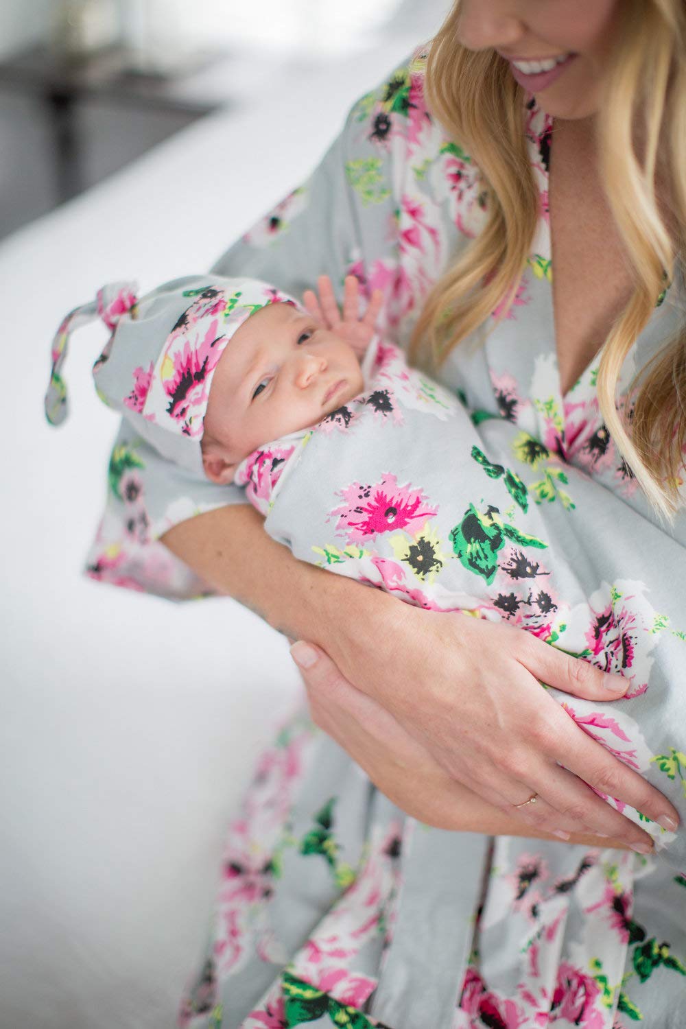 Baby Be Mine Maternity Nursing Robe & Swaddle Blanket Set with Daddy T-Shirt - Soft Delivery Gown for New Moms & Newborn Baby Girl (Small/Medium, Olivia) - Perfect for Hospital Birth, Breastfeeding & Family Photo Shoots