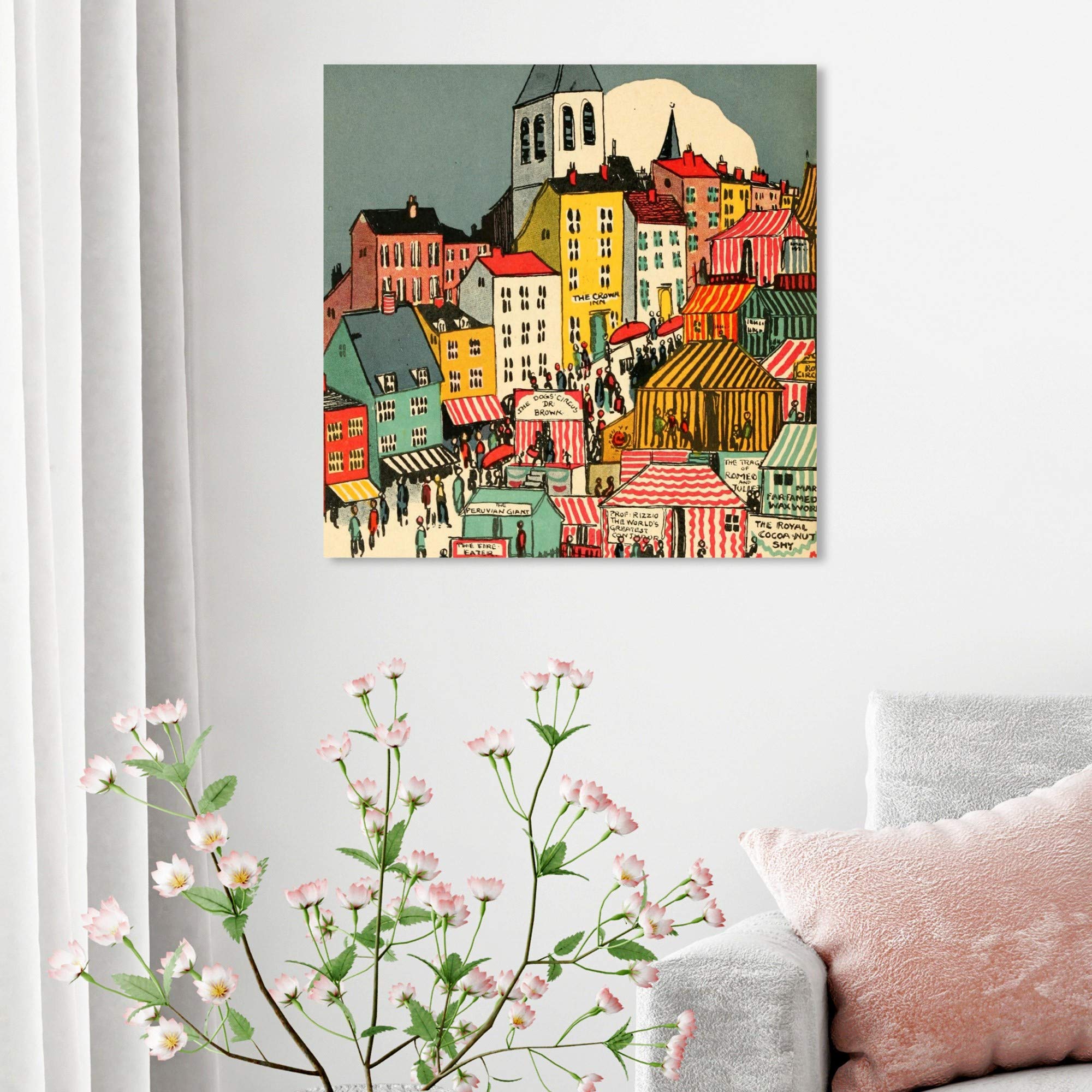 Oliver Gal Artist Co. Little Town Wall Art Canvas Print - 24x24 Inch Kids Room Decor, Yellow & Blue City Skyline Painting for Children's Bedroom, Nursery & Playroom