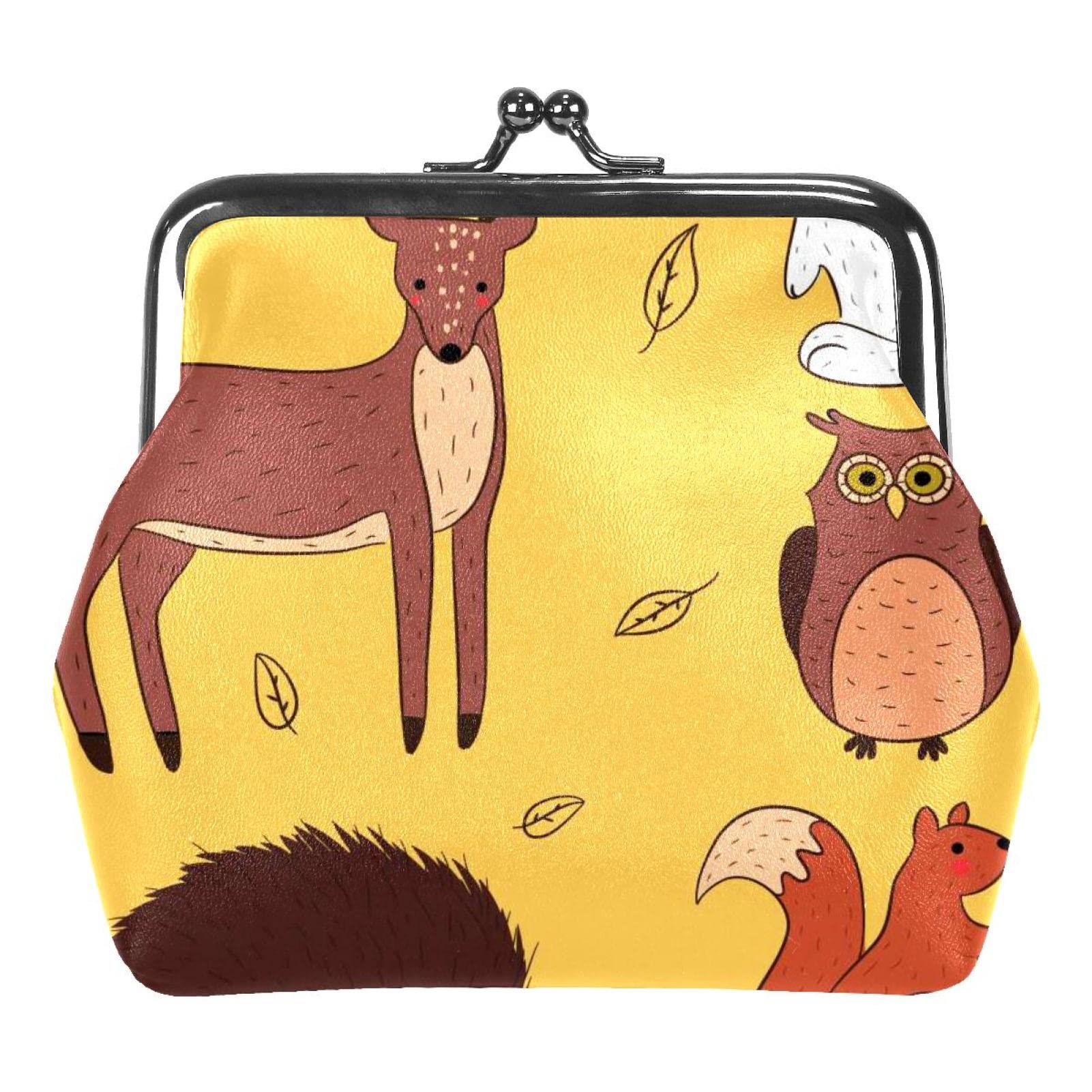 Small Bucket Coin Purse - Autumn Forest Animal Print Kiss-Lock Clasp Wallet for Change & Coins | Perfect for Travel, Shopping, and Everyday Essentials