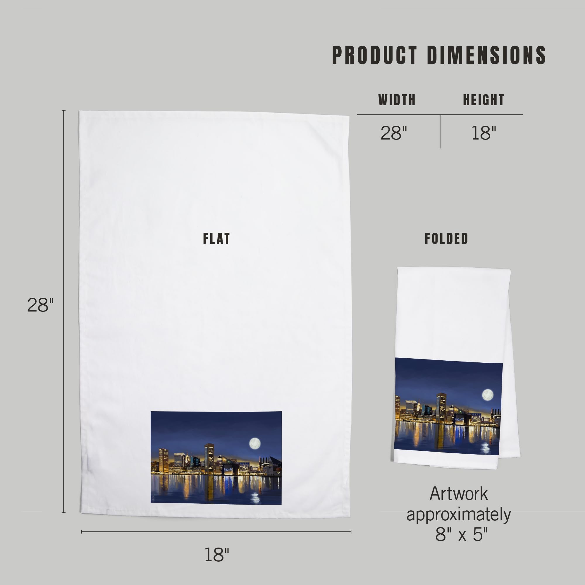 Lantern Press Baltimore Maryland Skyline at Night Tea Towel - 100% Cotton Decorative Hand Towel for Kitchen & Home Decor | Perfect for Dish Drying, Gift Giving & Coastal Themed Spaces