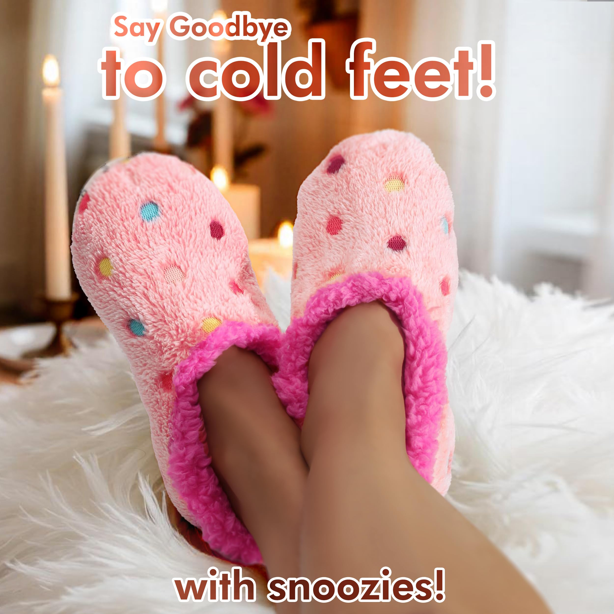 Snoozies Women's Cozy Sherpa Slipper Socks - Soft Fuzzy House Slippers with Colorful Dots Design | Warm Indoor Footwear for Relaxing at Home, Lounging & Winter Comfort