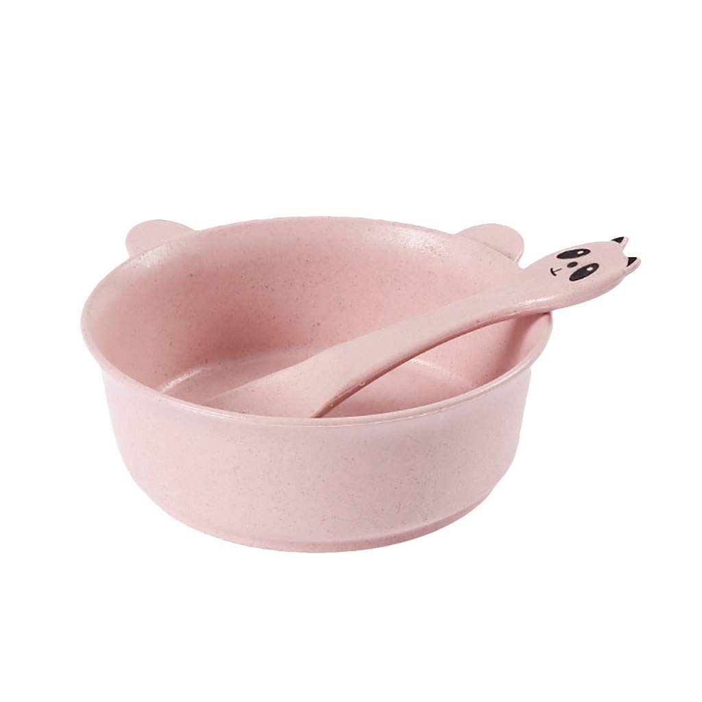 Cute Panda Rice Soup Spoon & Wheat-Straw Tableware Set of 6 - Eco-Friendly Kitchen Utensils for Dining, Parties & Home Decor (Pink, One Size) | Perfect for Family Meals, Picnics & Gift Giving