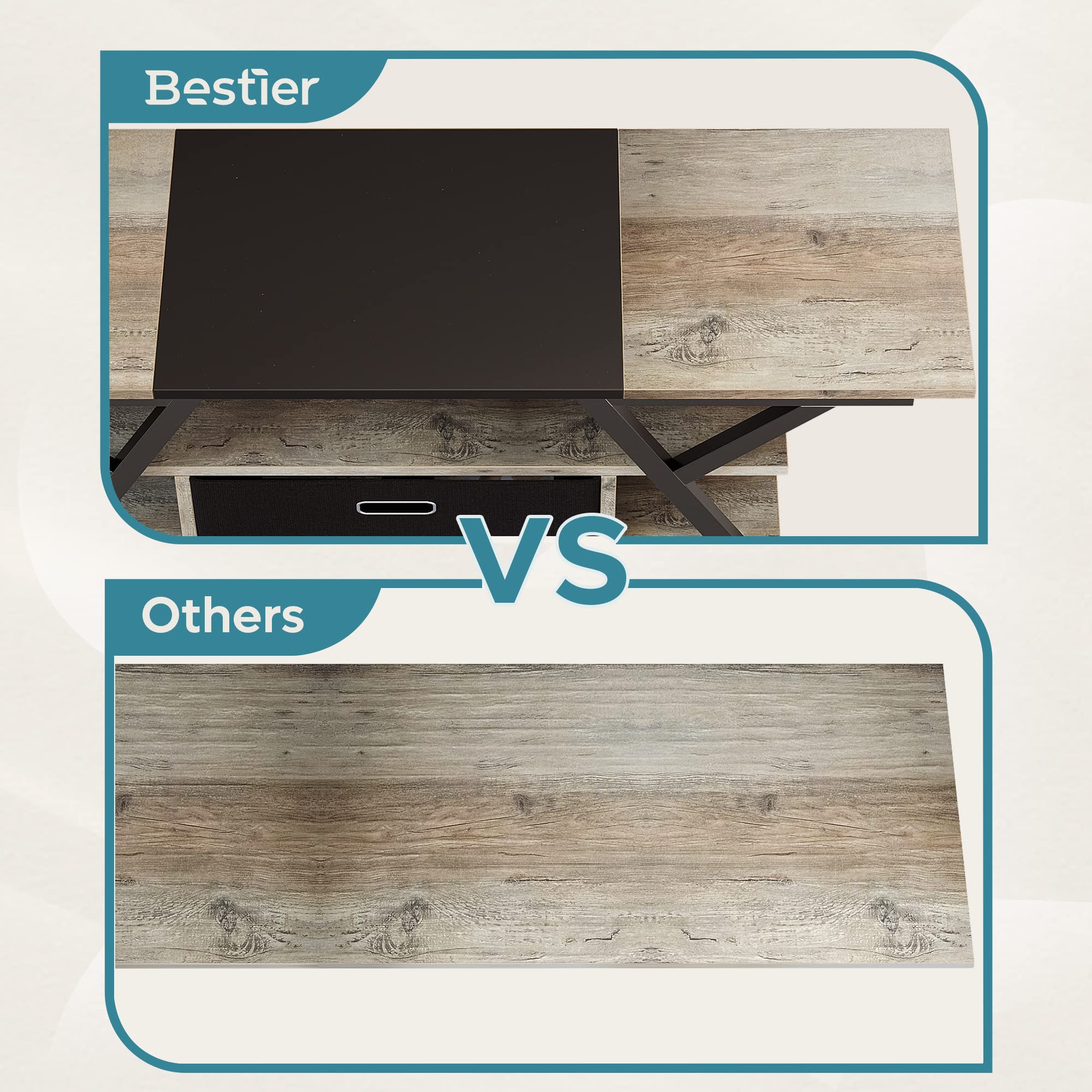 Bestier Farmhouse LED TV Stand with Power Outlets - Entertainment Center for 55/60/65 Inch TVs - Modern TV Cabinet with Storage for PS5, Xbox - Perfect for Living Room & Bedroom - Wash Grey Finish - Ideal for Gaming Setups & Home Theater Systems