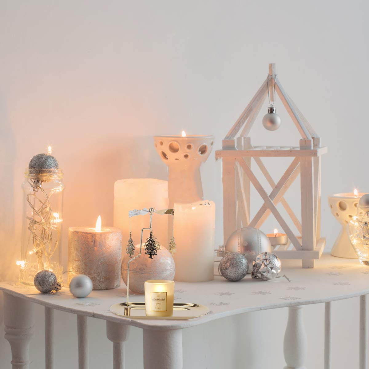 ABOOFAN Christmas Tree Tray Candle Holder - Festive Rotating Candle Stand with Iron Base for Holiday Decor, Aromatherapy & Tabletop Display - Perfect for Xmas Home Decor, Party Centerpiece & Relaxing Ambiance