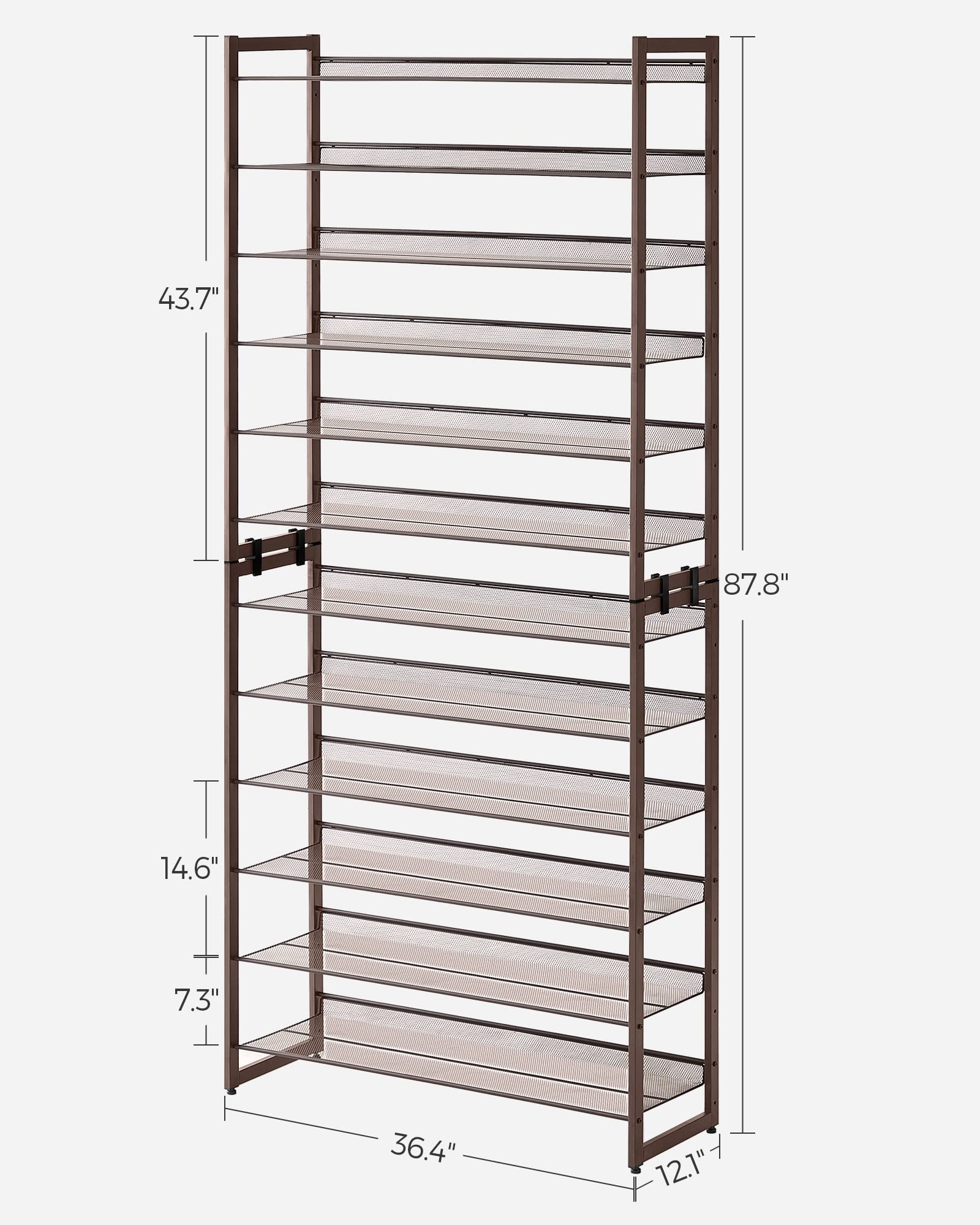 SONGMICS 12-Tier Metal Shoe Rack Organizer - Stackable Shoe Storage Shelf for Entryway, Closet & Garage - Adjustable Shelves Holds 48+ Pairs - Bronze (ULMR12A) | Perfect for Small Spaces, Apartment Organization & Shoe Lovers Collection