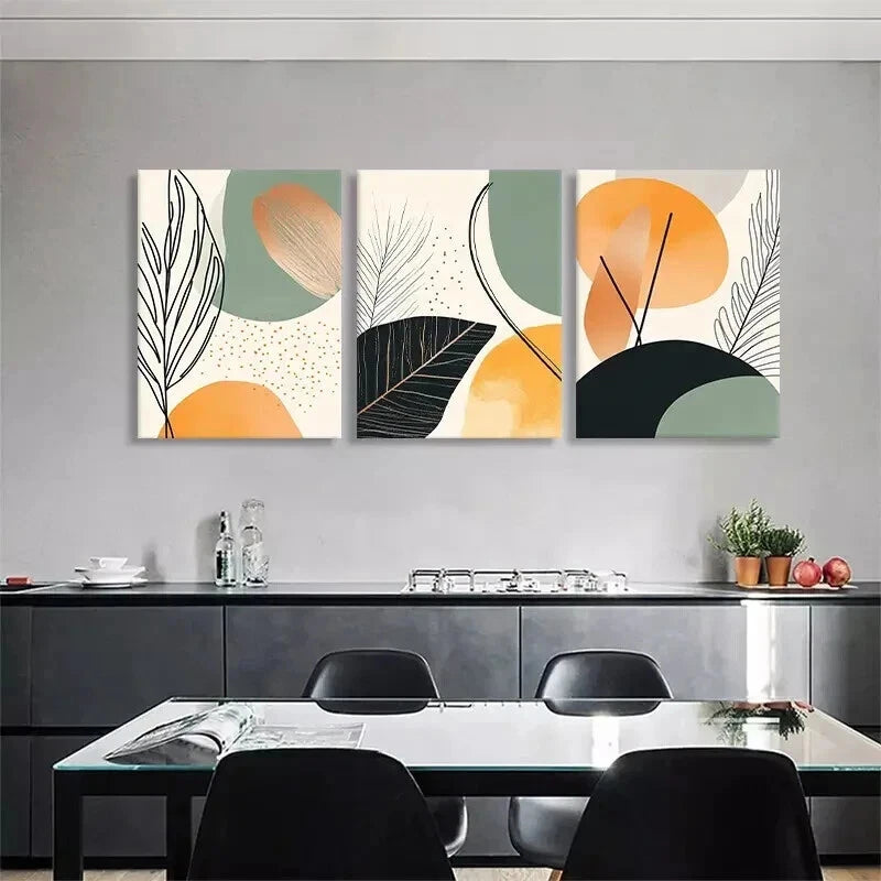 3-Piece Abstract Botanical Geometric Shapes Wall Art Set - Framed Canvas 60x90cm | High Quality Print | 100% Australian Made | Ready to Hang | Perfect for Living Room, Bedroom & Office Decor