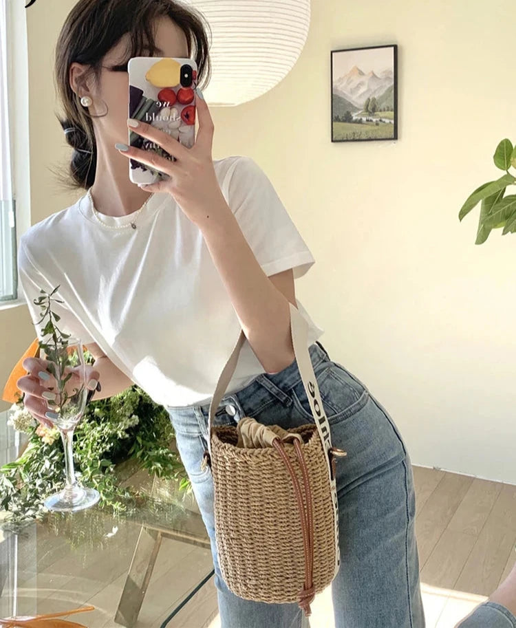 Black V-Neck Short Sleeve Women's T-Shirts - Summer Slim Fit Cotton Basic Tees for Casual Streetwear | Perfect for Everyday Wear, Outings, and Layering