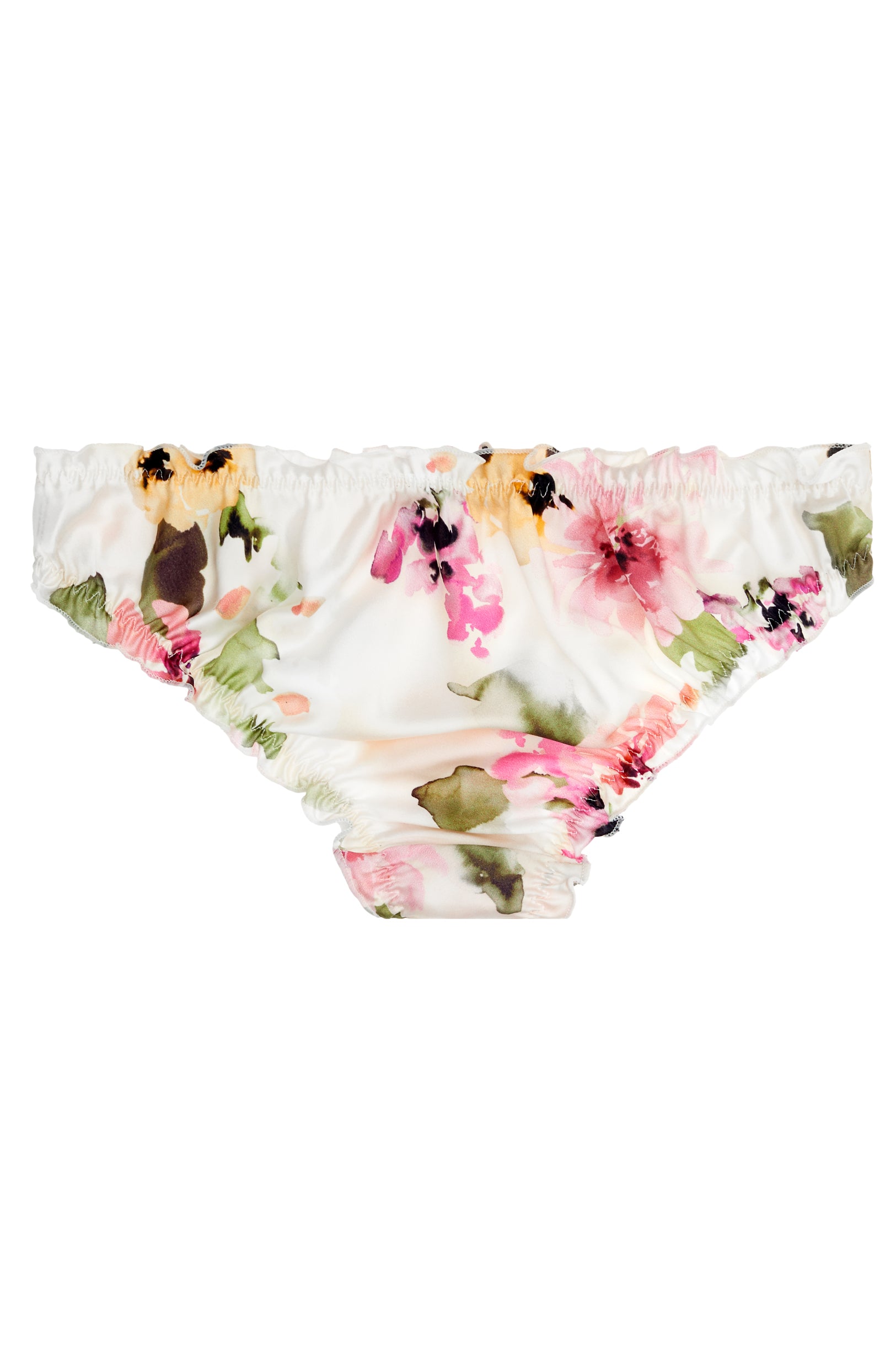 Watercolor Floral Print Silk Panties - Elegant Ruffled Briefs for Women | Perfect for Date Night & Special Occasions