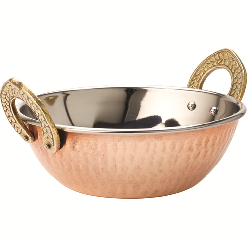 Premium 20 Oz Copper Kadai Dish with Double Handles – Bulk 12/Case Set for Indian Cooking, Restaurant Serving & Home Kitchen Use