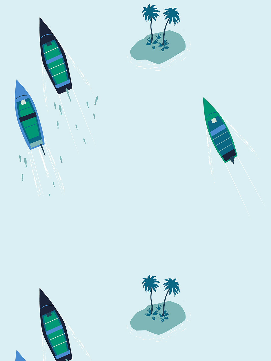 Tea Collection 'Island Boats' Wallpaper - Pale Blue Nautical Design | Perfect for Coastal, Beach House & Nursery Decor