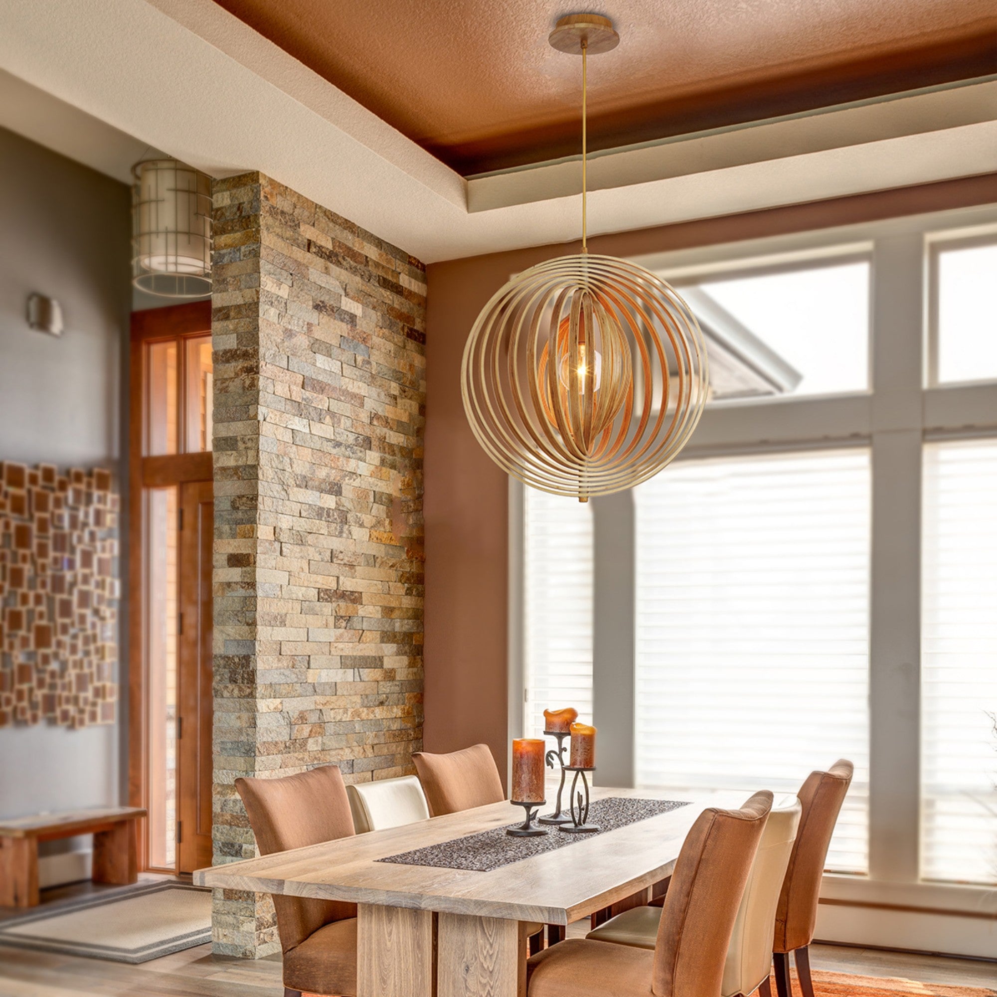 Abruzzo 24 Pendant Light - Handcrafted Natural Wood Finish Ceiling Fixture for Dining Room, Bedroom & Living Room Decor