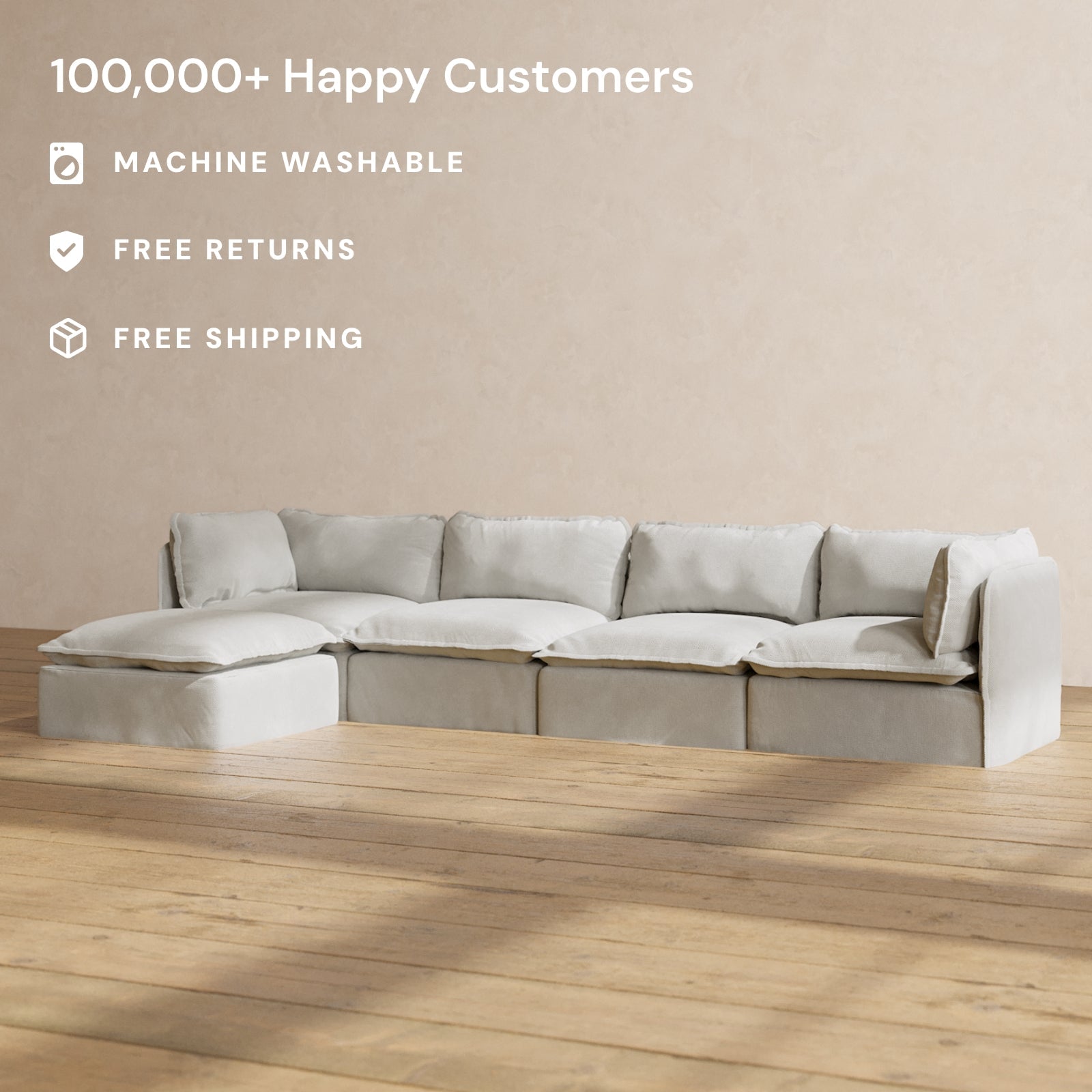 Premium Modular Performance 4-Seater Sectional Sofa in Cloud Color | Luxe Fabric Blend for Living Room, Family Room & Home Theater Comfort