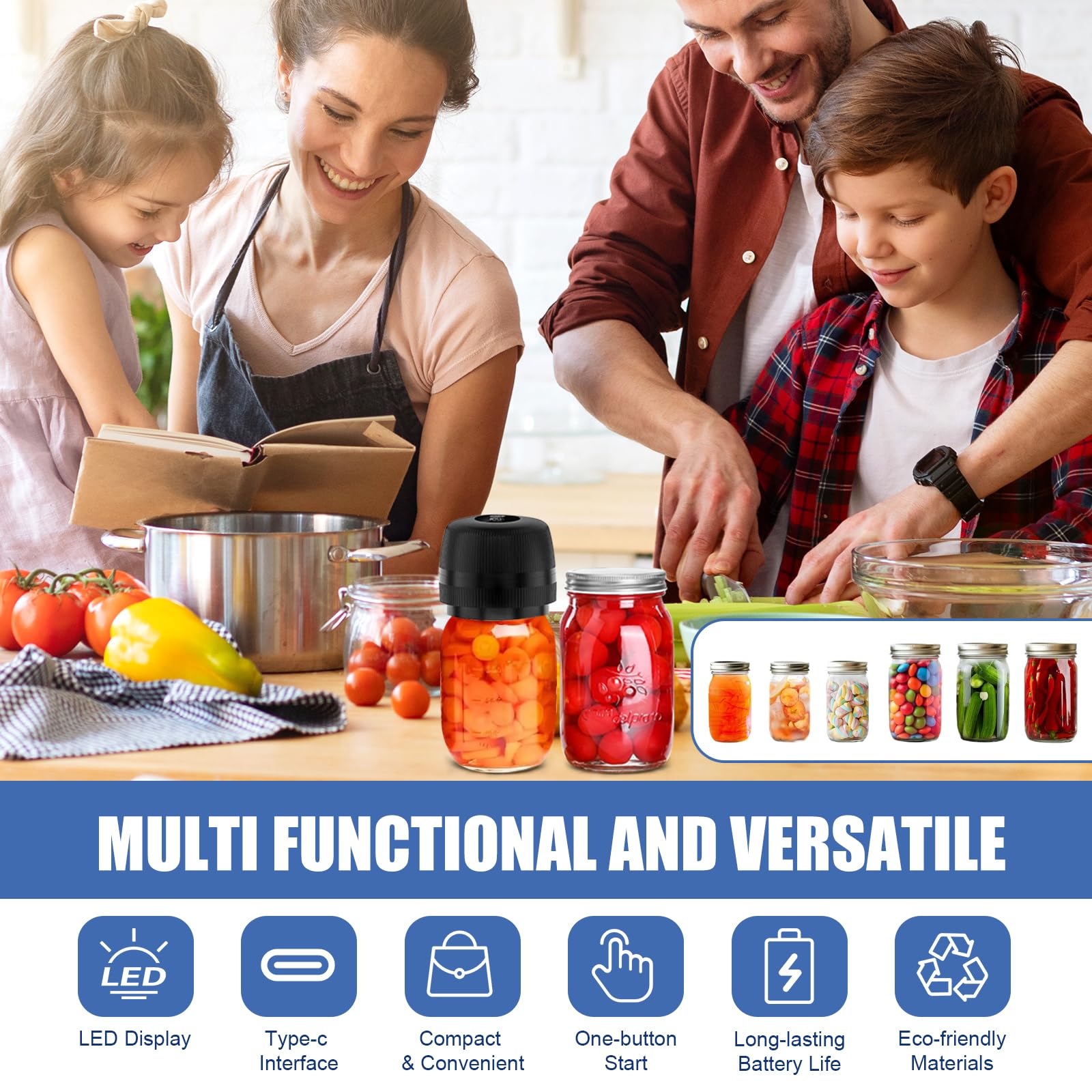 Electric Mason Jar Vacuum Sealer Kit - Automatic Food Saver for Regular & Wide Mouth Jars | Preserve Freshness for Meal Prep, Canning & Long-Term Food Storage