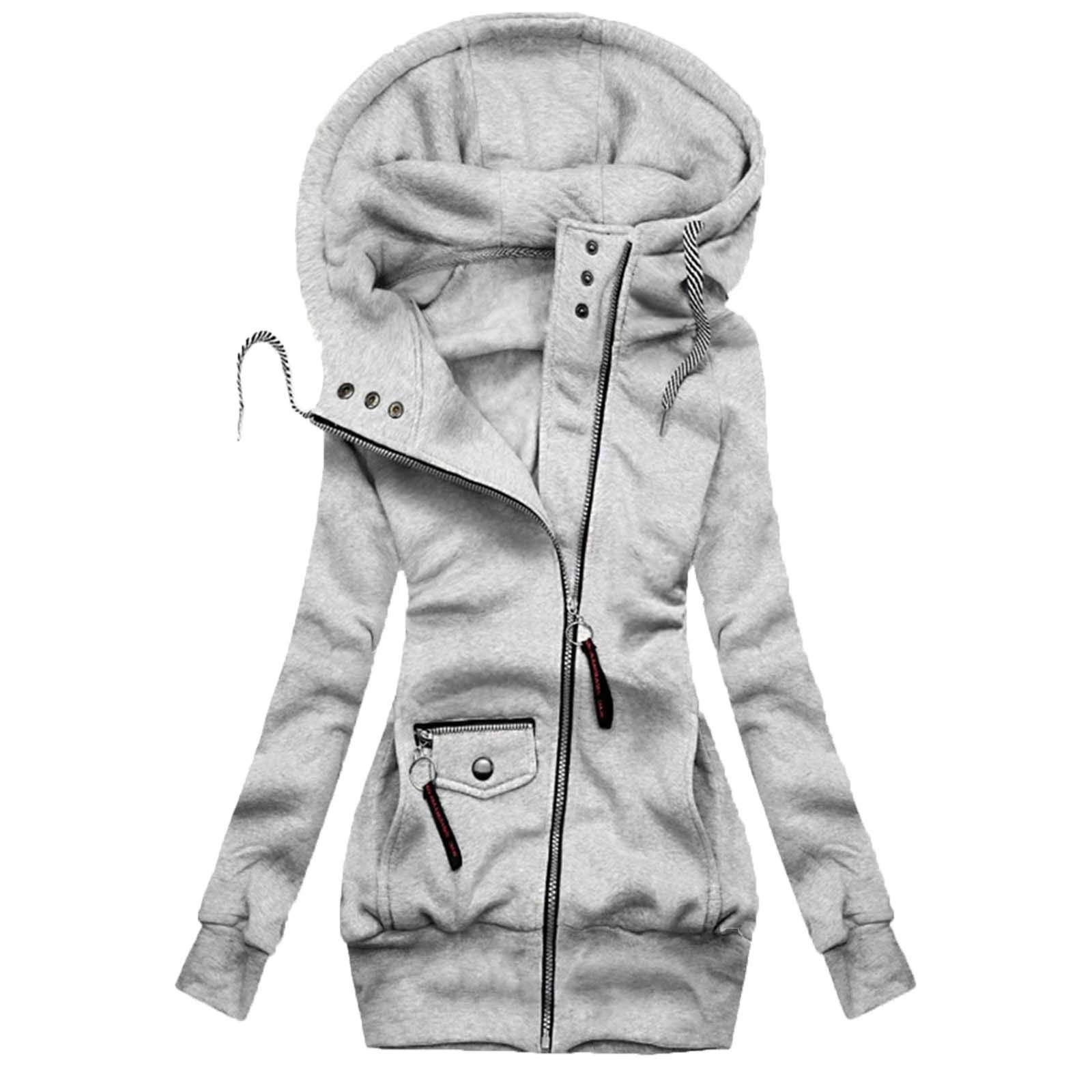 Slim Fit Women's Hooded Jacket with Drawstring - Solid Color Fashion Coat for Outdoor & Casual Wear | Trendy Stitched Outerwear for Everyday Style