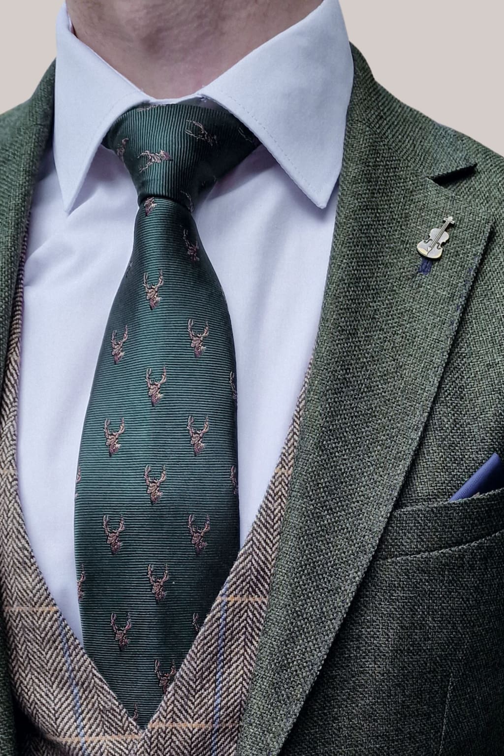 Fratelli Robbie Men's Green Tweed Suit with Marc Darcy Tan Tweed Waistcoat | Classic 3-Piece Wedding Suit | Perfect for Formal Events, Business Meetings & Special Occasions