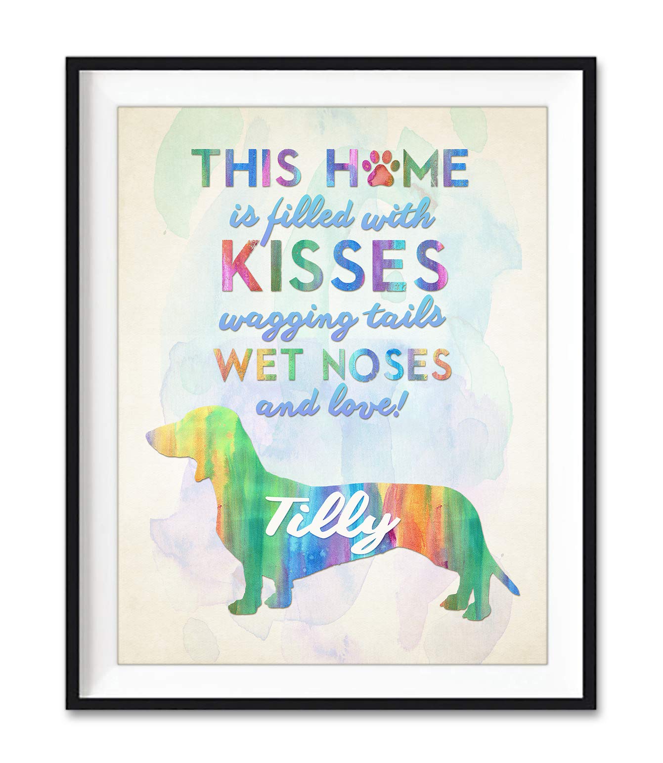 Custom Personalized Name Dachshund Watercolor Art Print - Wiener Dog Silhouette Home Decor Poster Gift - Unframed Wall Art for Pet Lovers - Perfect for Living Room, Bedroom & Office Decor
