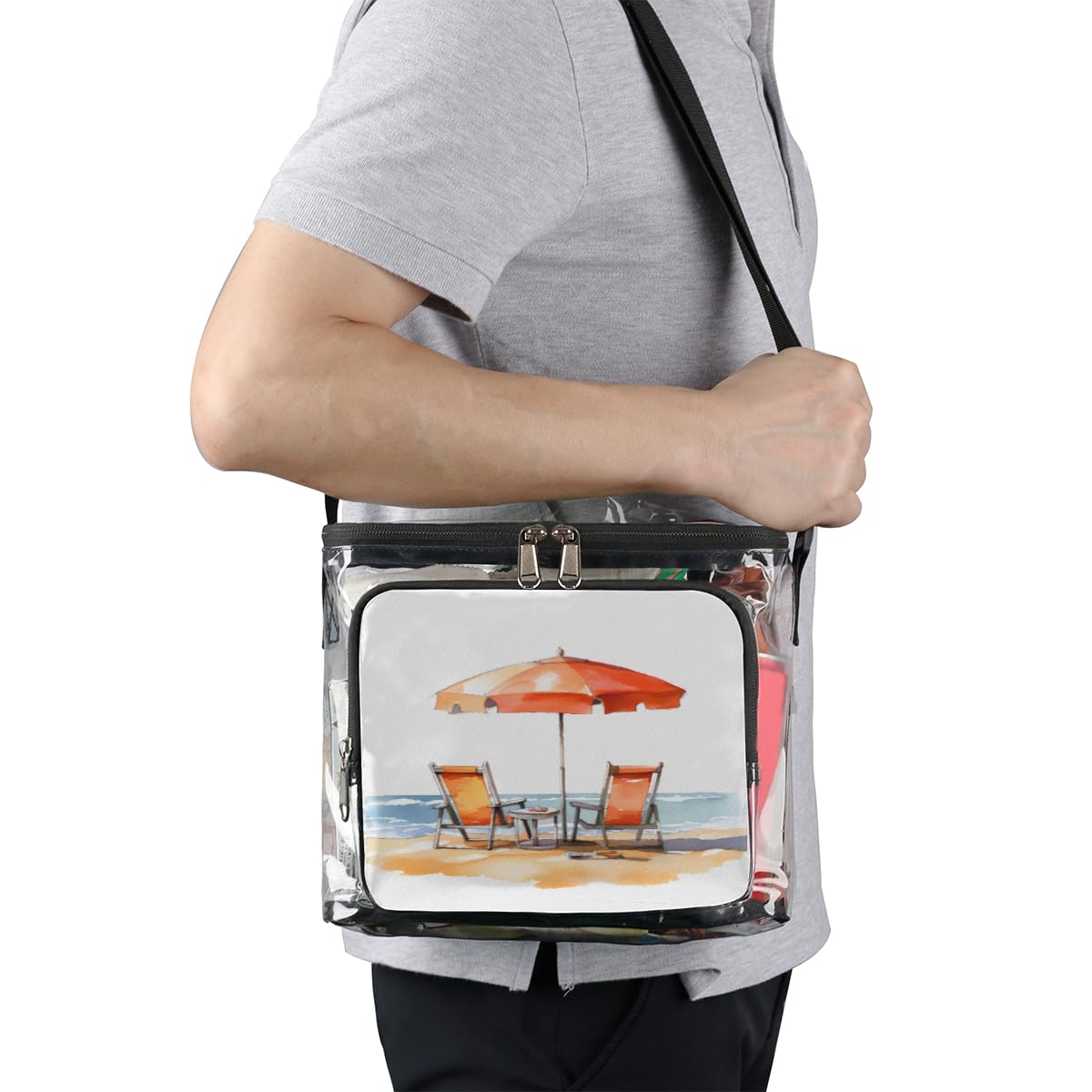 GzLeyigou Clear Transparent Beach Tote Bag with Handles - Waterproof Crossbody Shoulder Bag for Outdoor, Travel, Picnic, Concerts & Sports Events | Perfect for Hawaii Vacation, Pool Party, Stadium Security Check and Summer Beach Essentials