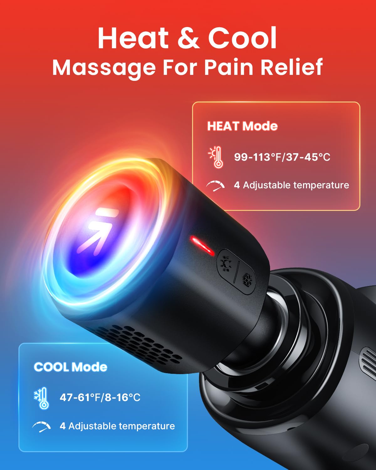 RENPHO Thermacool Deep Tissue Massage Gun with Heat & Cold Therapy Heads - Handheld Muscle Massager for Men, Women & Athletes - FSA/HSA Eligible - Perfect for Post-Workout Recovery, Pain Relief & Relaxation - Includes Travel Case - Ideal Mother's Day Gift for Active Lifestyles