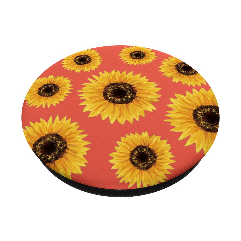 Sunflower Coral Orange PopSocket PopGrip - Swappable Phone & Tablet Grip for Secure Hold, Perfect for Travel, Work, and Everyday Use