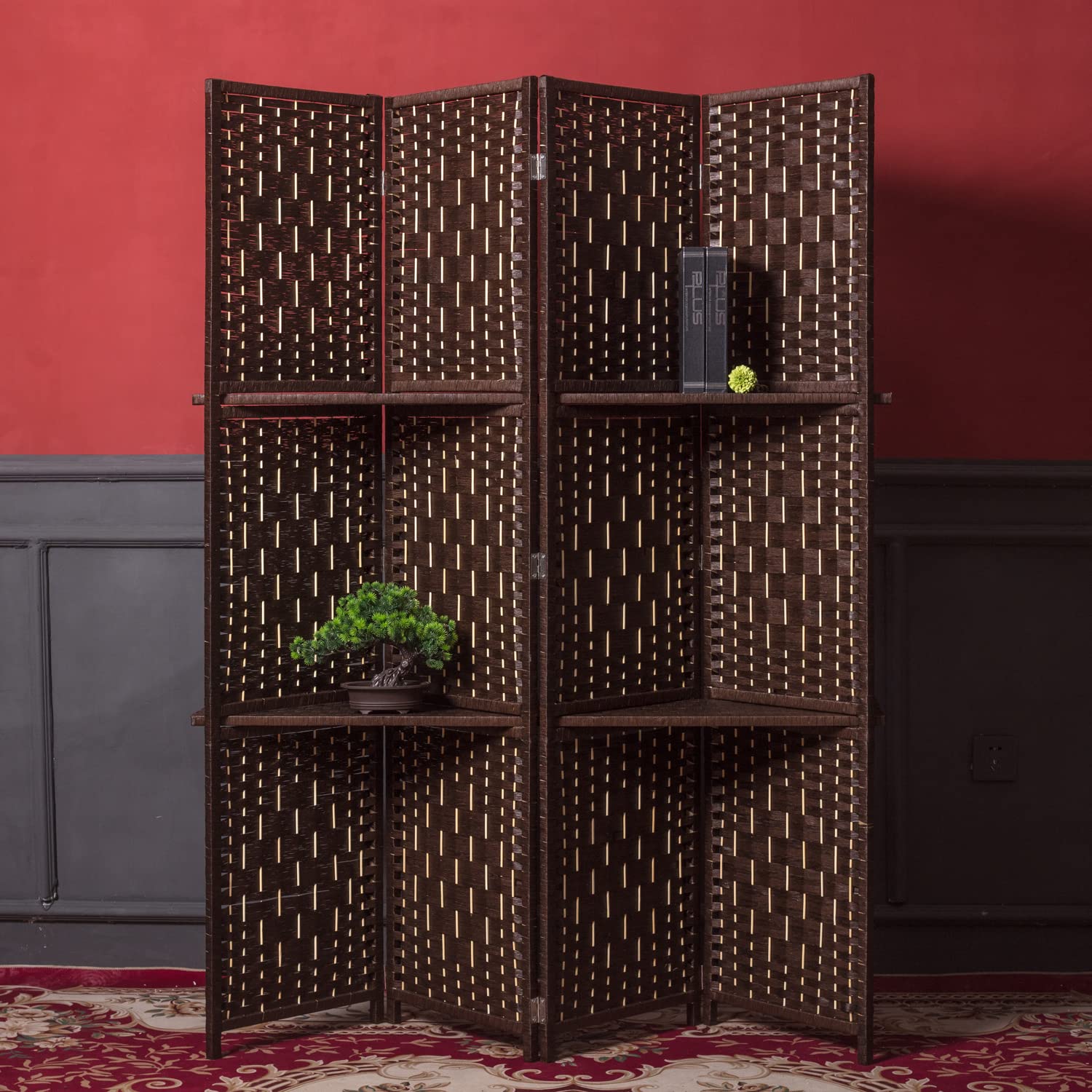 4 Panel Folding Room Divider with Removable Storage Shelves - 67