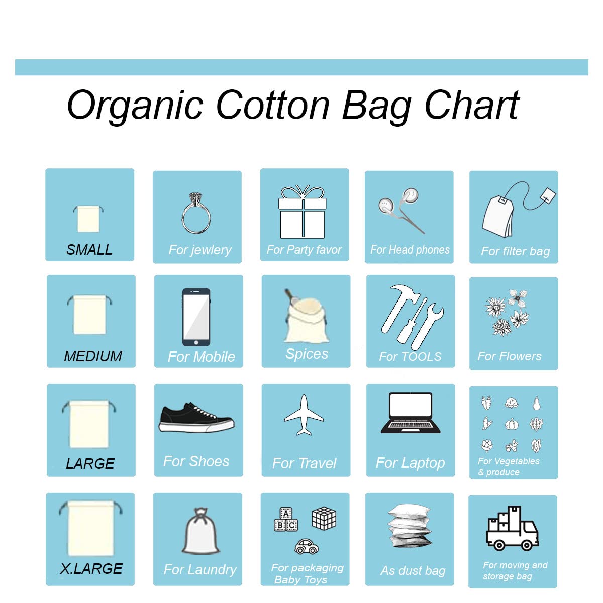 Premium 2x3 Inches Cotton Muslin Bags - 12 Pack Reusable Eco-Friendly Produce Bags for Groceries, Storage & Travel | Washable Drawstring Pouch for Fruits, Vegetables, Organizing & Bulk Shopping