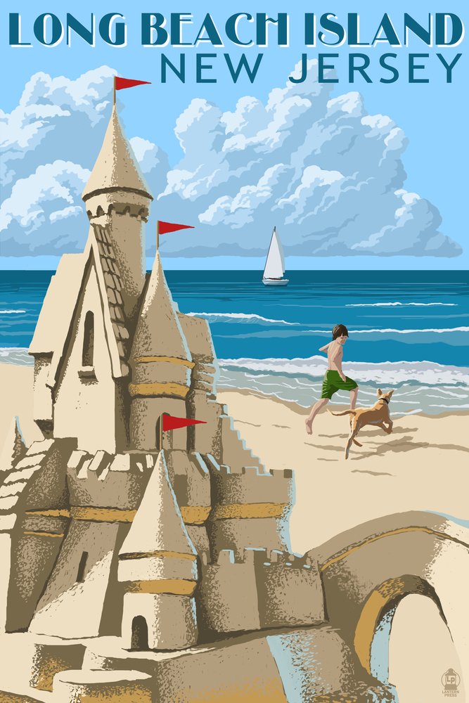 Long Beach Island New Jersey Sandcastle 50036 - 24x36 Signed Art Print Poster - Coastal Wall Decor for Beach House, Living Room & Office