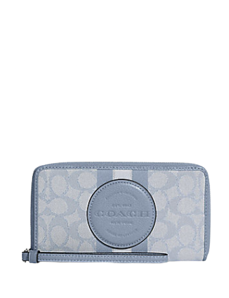 Coach Dempsey Large Phone Wallet - Signature Jacquard with Stripe & Patch - Crossbody Card Holder for iPhone & Samsung - Perfect for Travel, Shopping & Daily Use