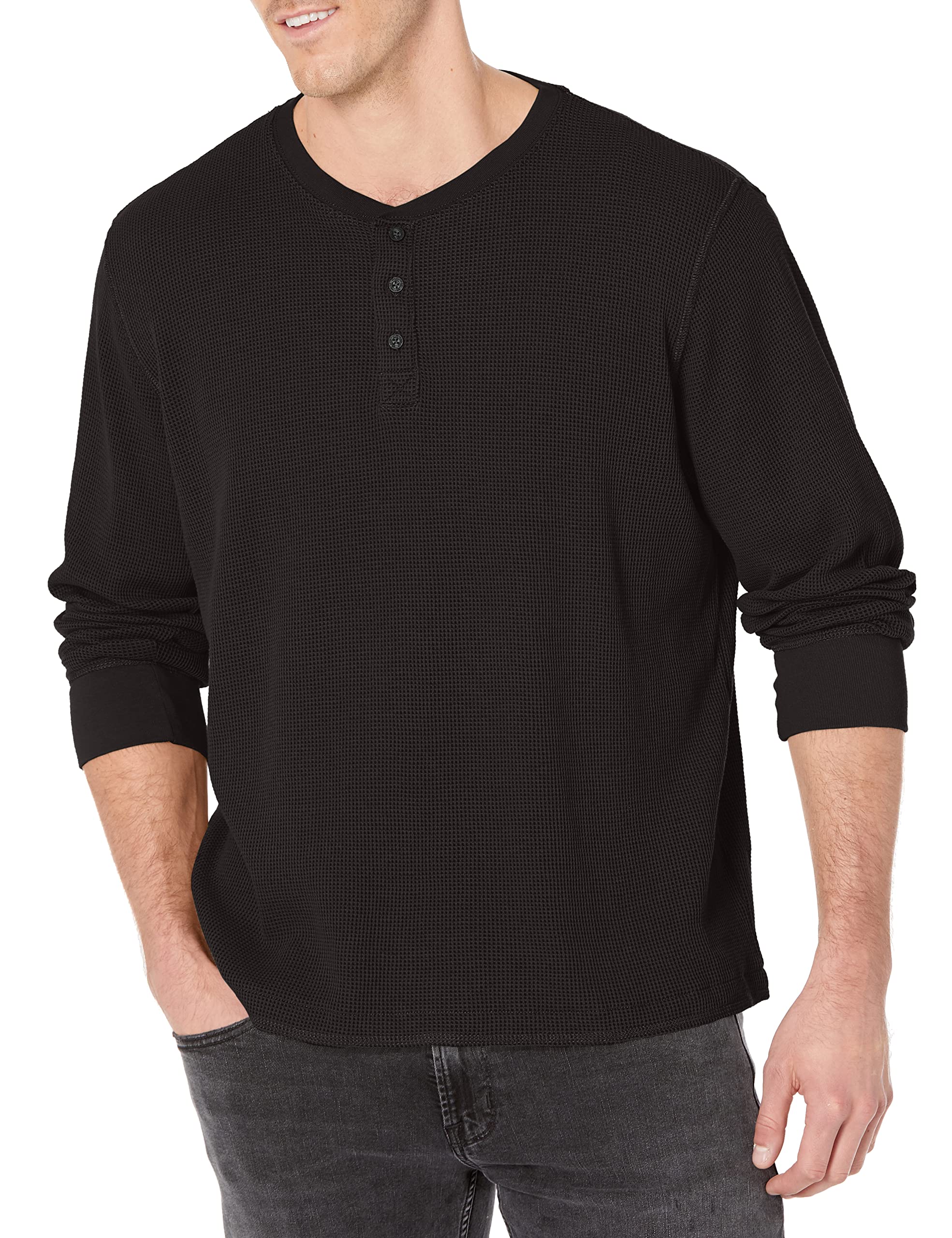 Wrangler Authentics Men's Long Sleeve Waffle Henley Shirt - Comfortable Thermal Crewneck Top for Casual Wear, Outdoor Activities & Layering in Cold Weather