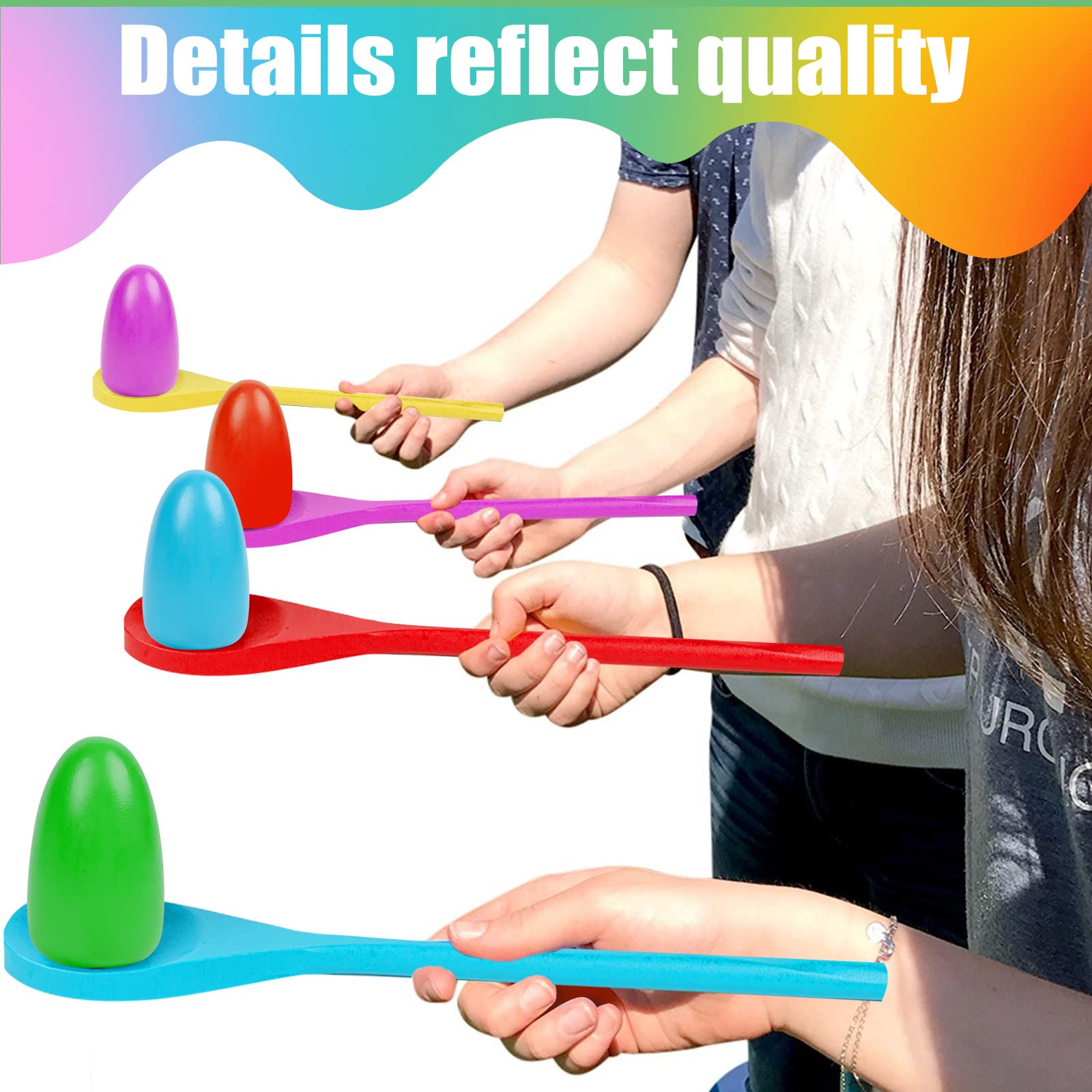 24 Pack Easter Egg and Spoon Race Game Set - 6 Colors with 12 Plastic Eggs & 12 Spoons - Fun Kids Outdoor Party Games for Easter, Halloween, Birthday Parties & Field Day Activities