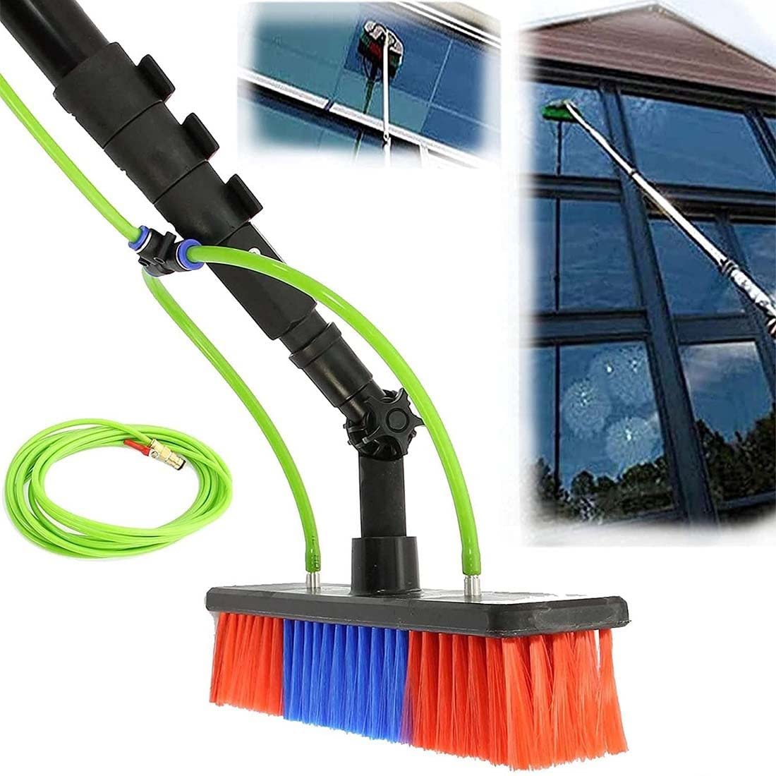 **20FT/6M Extendable Window Cleaning Brush with Telescopic Pole - Roof & Solar Panel Scrubber, Outdoor Water Spray Brush for Home & Commercial Use - Perfect for Windows, Gutters, and Hard-to-Reach Areas**