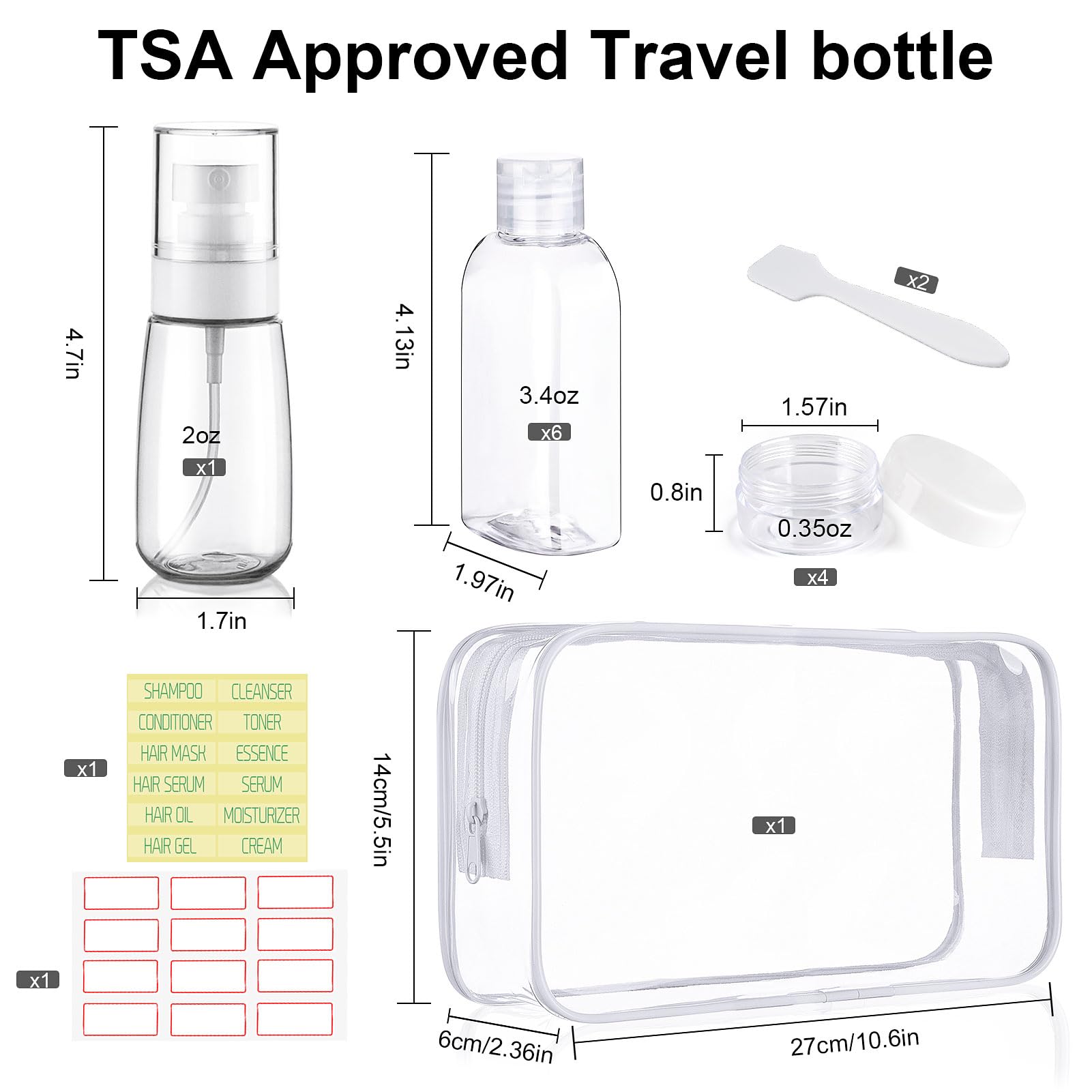 10-Piece TSA Approved Travel Bottles Set - Leak Proof Refillable Shampoo, Conditioner & Lotion Containers (Clear) | Perfect for Air Travel, Gym & Vacation Toiletries Organization