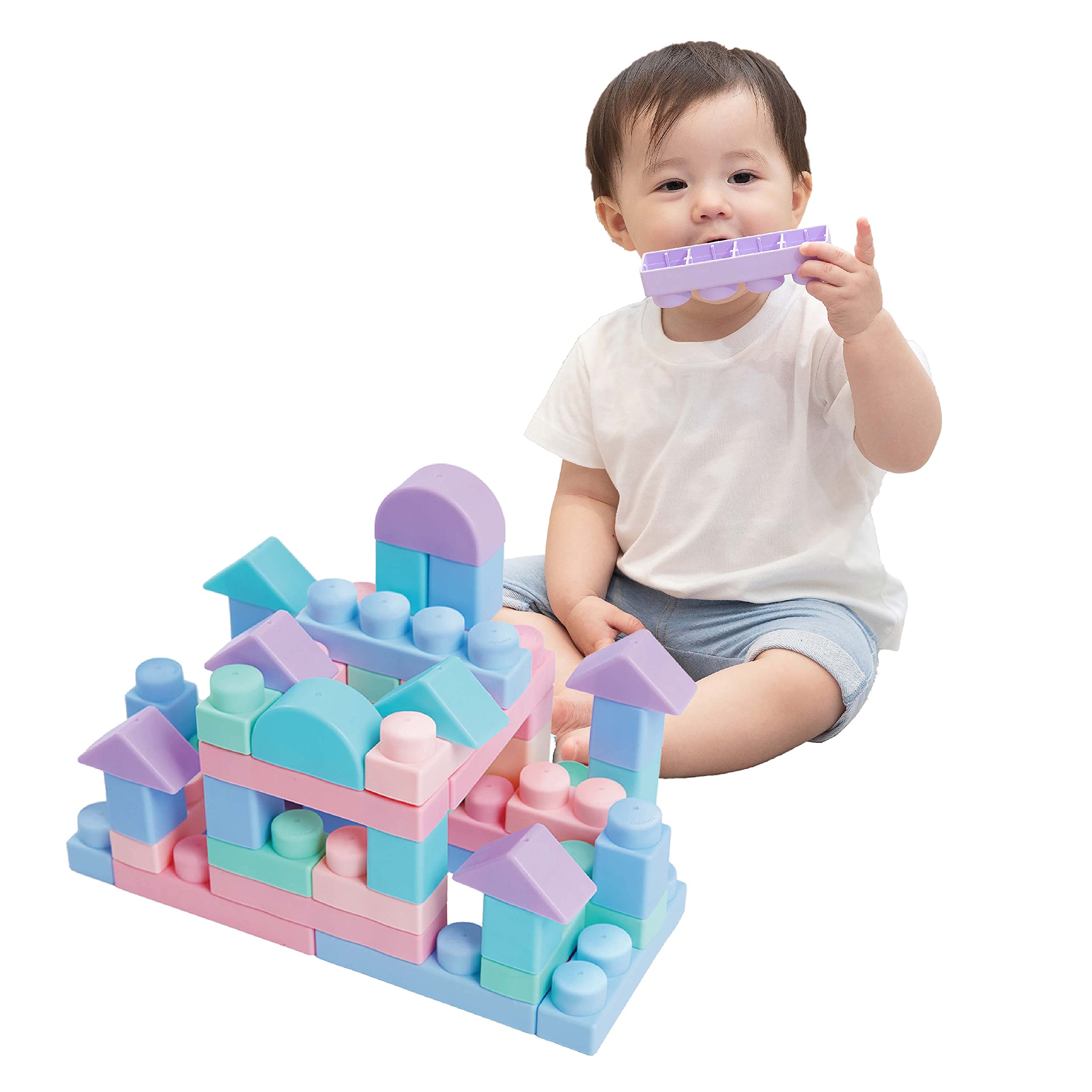MOOMU Soft Baby Blocks - 40 PCs STEM Stacking Toys for Toddlers 1-3 Years | Safe Montessori Learning & Play