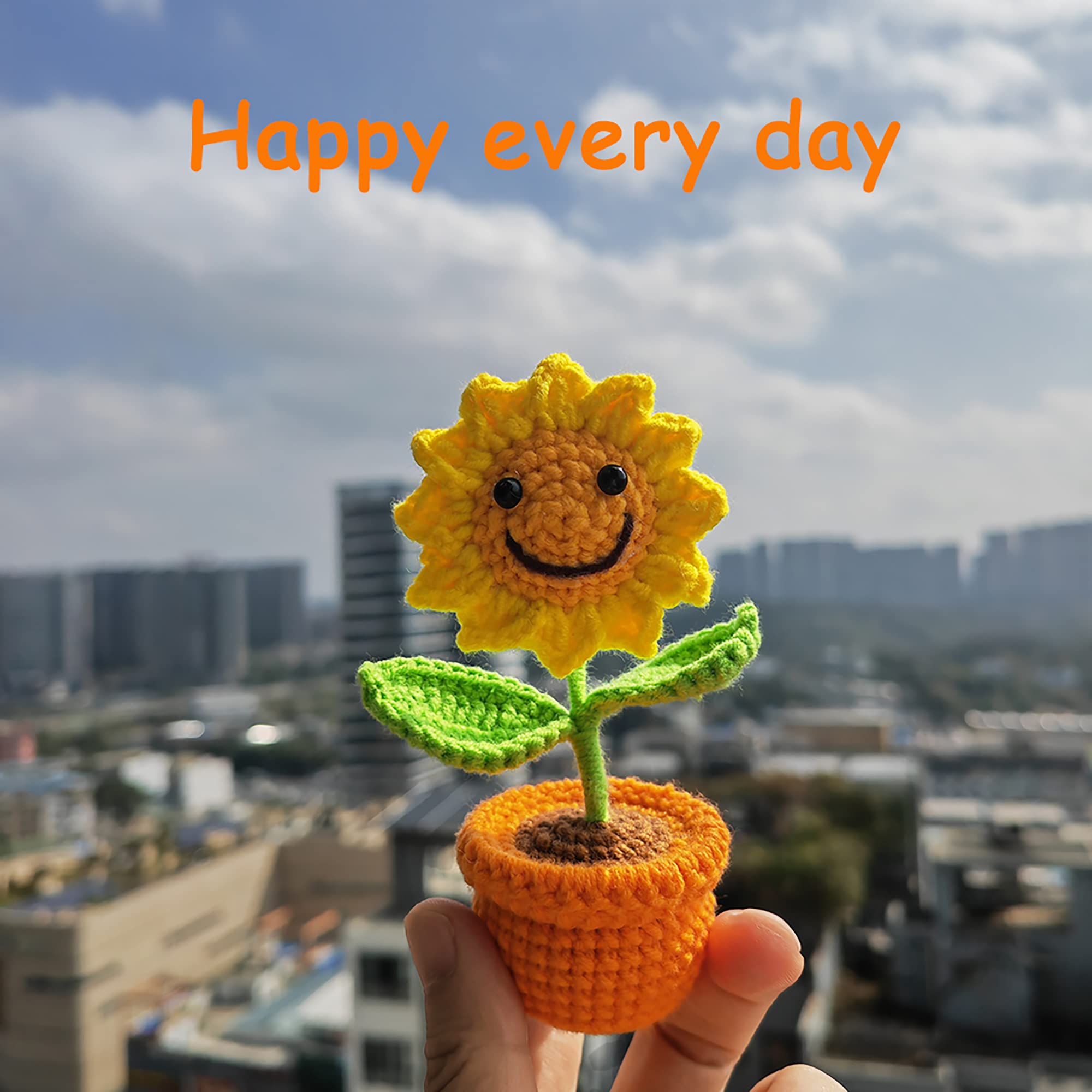 Crochet Smiley Sunflower Car Dashboard Decor - Handmade Sunflower Bouquet for Women, Cute Girl Gift, Car Interior & Desk Ornament - Perfect for Home, Office, and Vehicle Decoration
