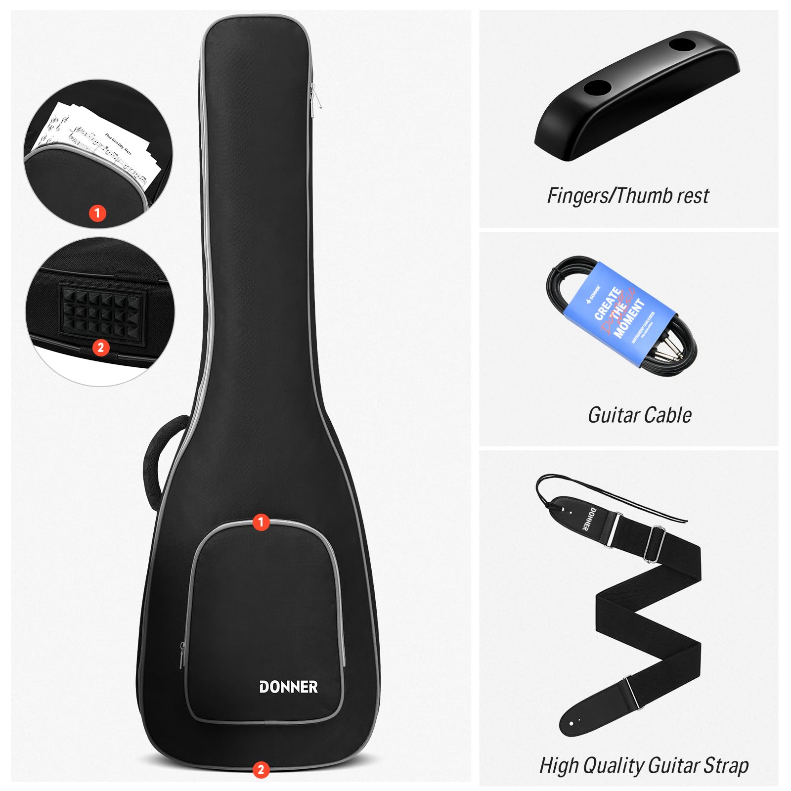 Donner DJB-510 4-String Full Size Electric Bass Guitar Kit for Beginners - Sunburst JB-Style Bass with Gig Bag, Strap, Cable & Free Online Lessons | Perfect for Practice, Recording & Live Performances