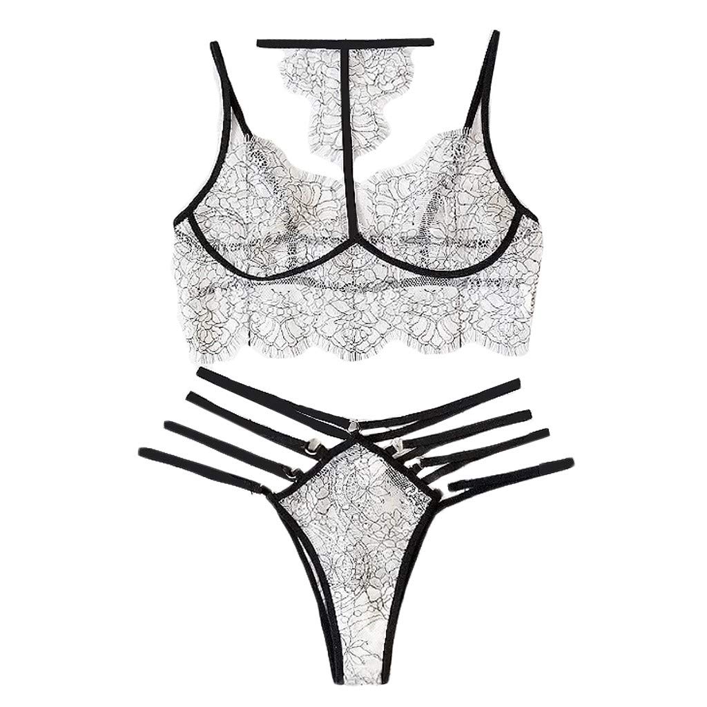 Sexy Lace Embroidery Lingerie Set for Women - Halter Bra & Hollow Thong Set, Comfortable Sleepwear & Intimate Wear for Date Night, Honeymoon, or Special Occasions