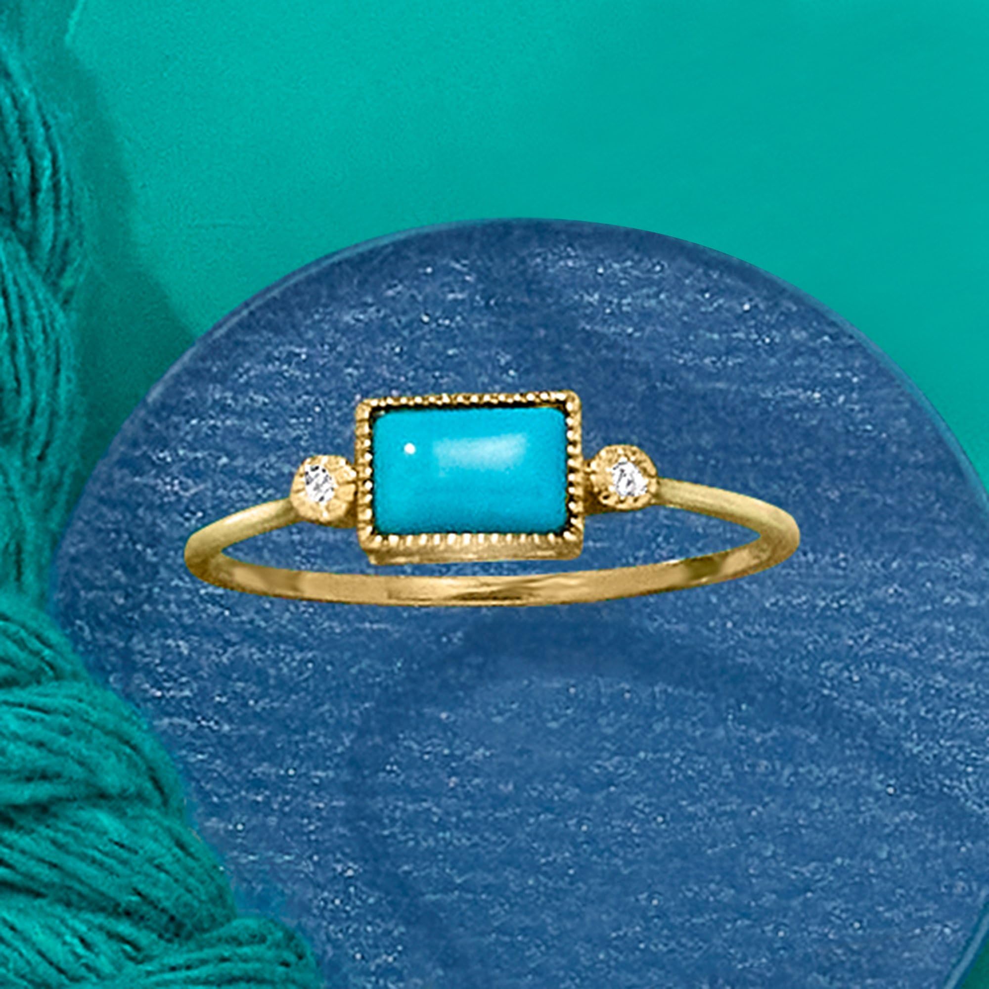 Ross-Simons 14kt Yellow Gold Pure Turquoise and Diamond Ring - Size 7 | Elegant Jewelry for Women, Perfect for Weddings, Anniversaries & Special Occasions